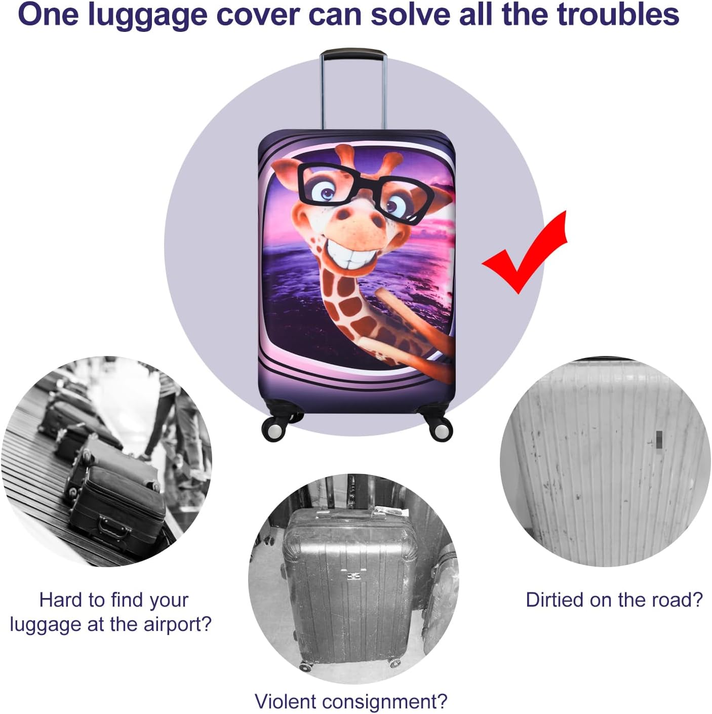 7-Mi 3D Print Design Travel Suitcase Protector Trolley Case Cover 19"-30" Sleeve (XL(Fits to 29"-30" Trolley Case), Giraffe(New Version))