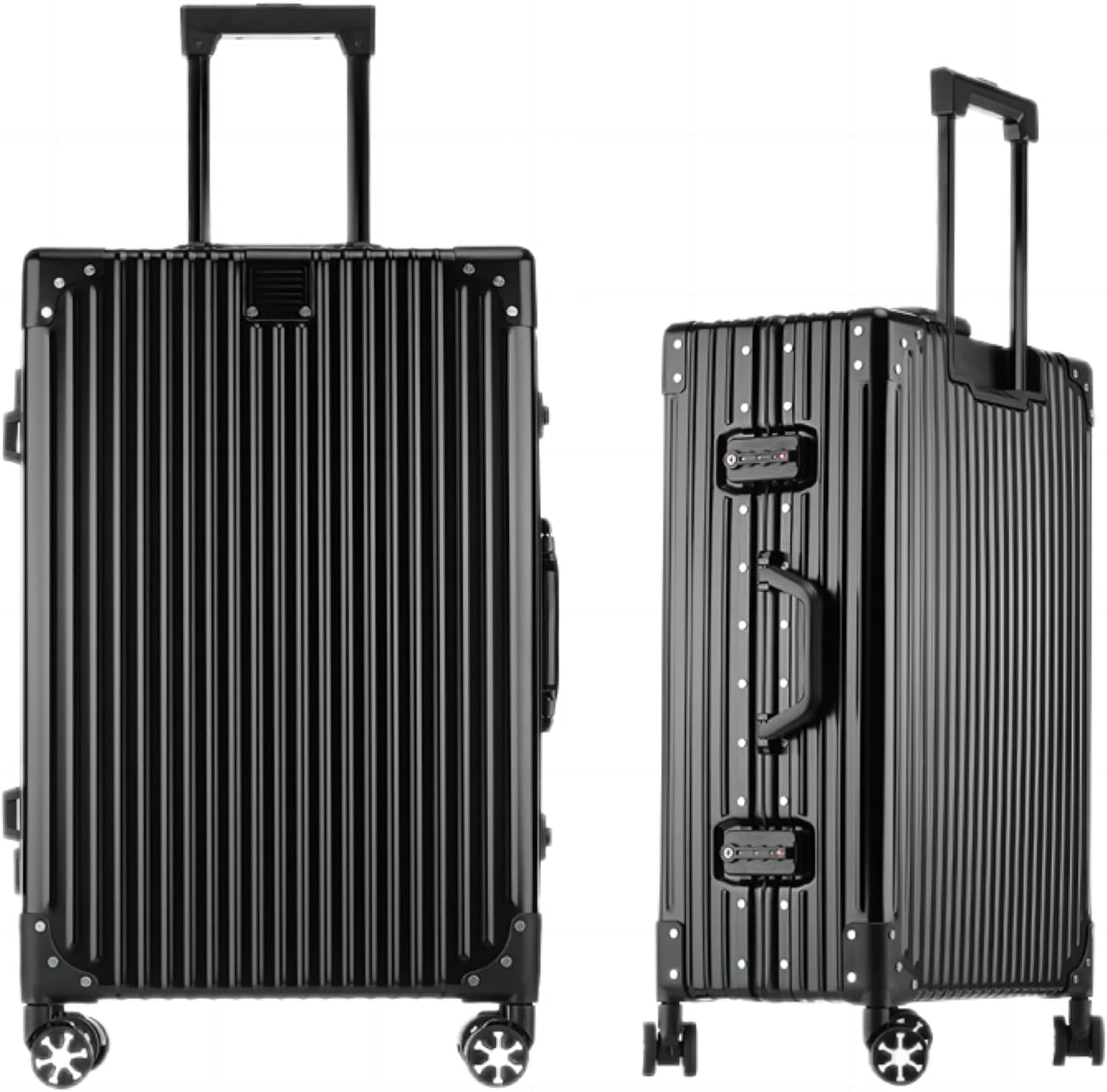 HotWay 28 Inch All Aluminum Checked in Luggage, Hard Shell Suitcase with Spinner Wheels and TSA Lock, Large Silver Suitcase for Travel, Black