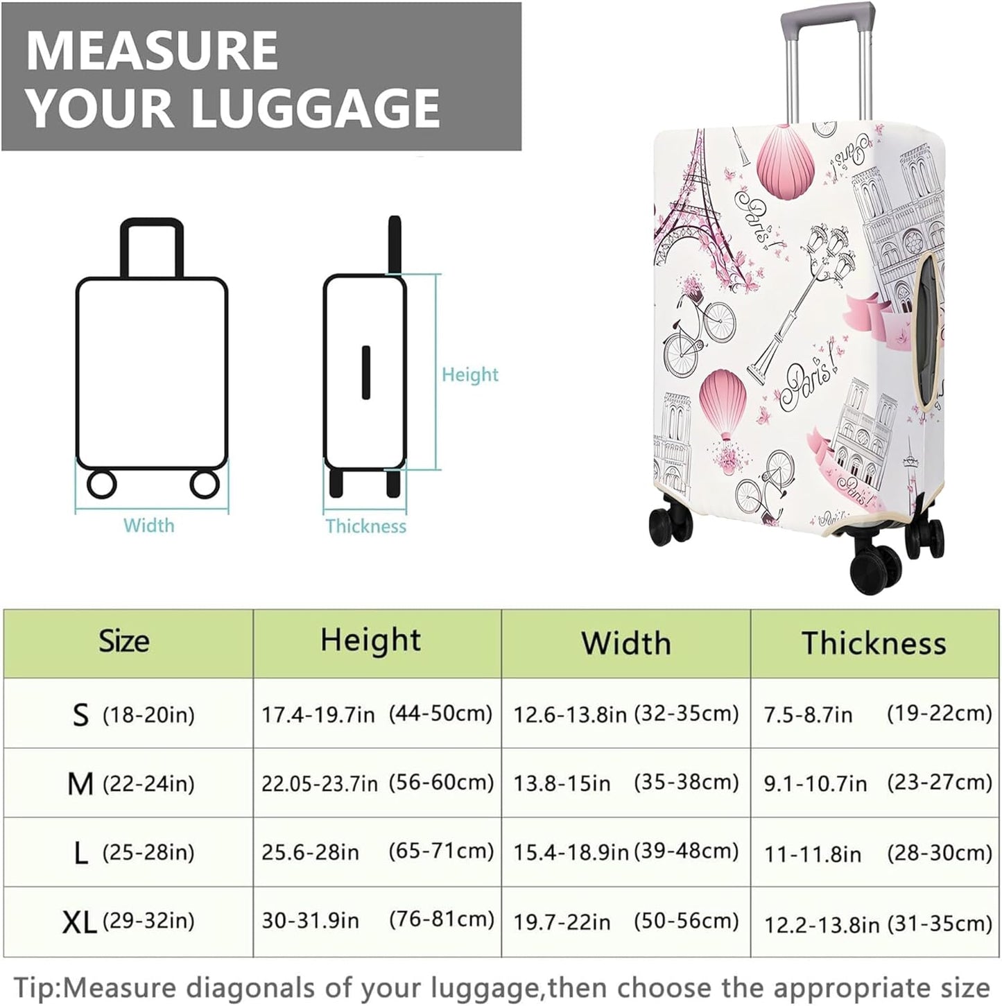 Travel Luggage Cover Suitcase Protector Fits 18-32 Inch Wheel Covers PatternedTravel Related Items Flower Luggage Protector Elastic S