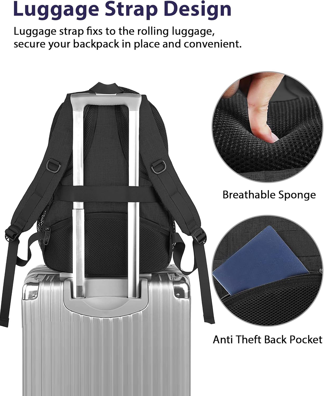 MATEIN 18.4 Inch Laptop Backpack 50 L, Extra Large Anti Theft Carryon Backpack TSA Approved, Work Business Bag with Multiple Compartments & Luggage Strap for Travel, Gifts for Men Women, Black