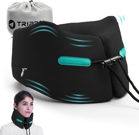 GOLDORANGE Travel Pillow Neck Chin Head Support 100% Pure Memory Foam Neck Pillows for Long Flights Airplane Car Office Sleeping Rest Portable Plane Accessories Black S