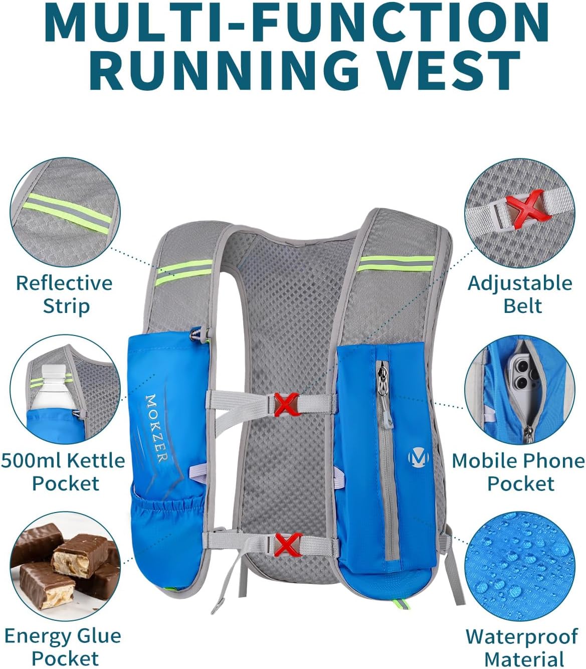 Running Hydration Vest with a 2L Water Bladder, Hydration Pack Lightweight Water Backpack for Running Hiking Cycling Marathon Trail for Men Women