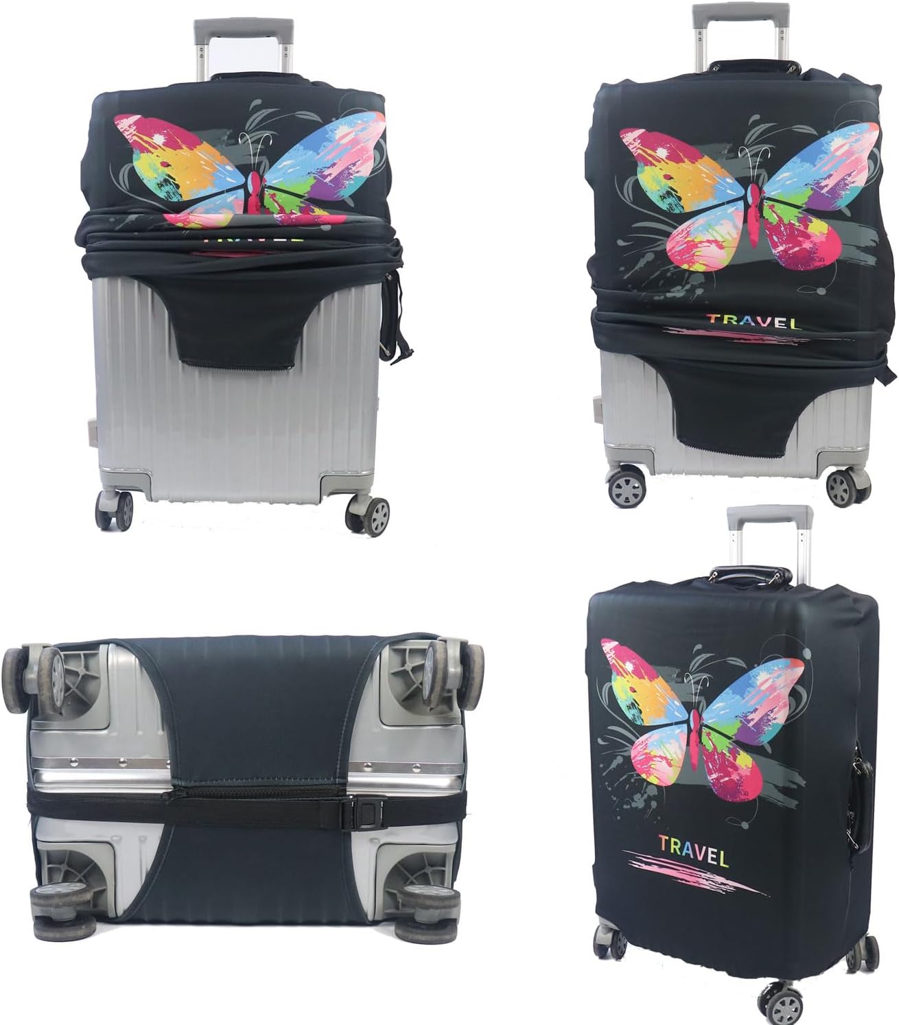 MosaiRudo Thicker Luggage Cover Elastic Suitcase Cover Protector Fits 18-32 Inch Suitcase Travel Accessories (Butterfly, S)