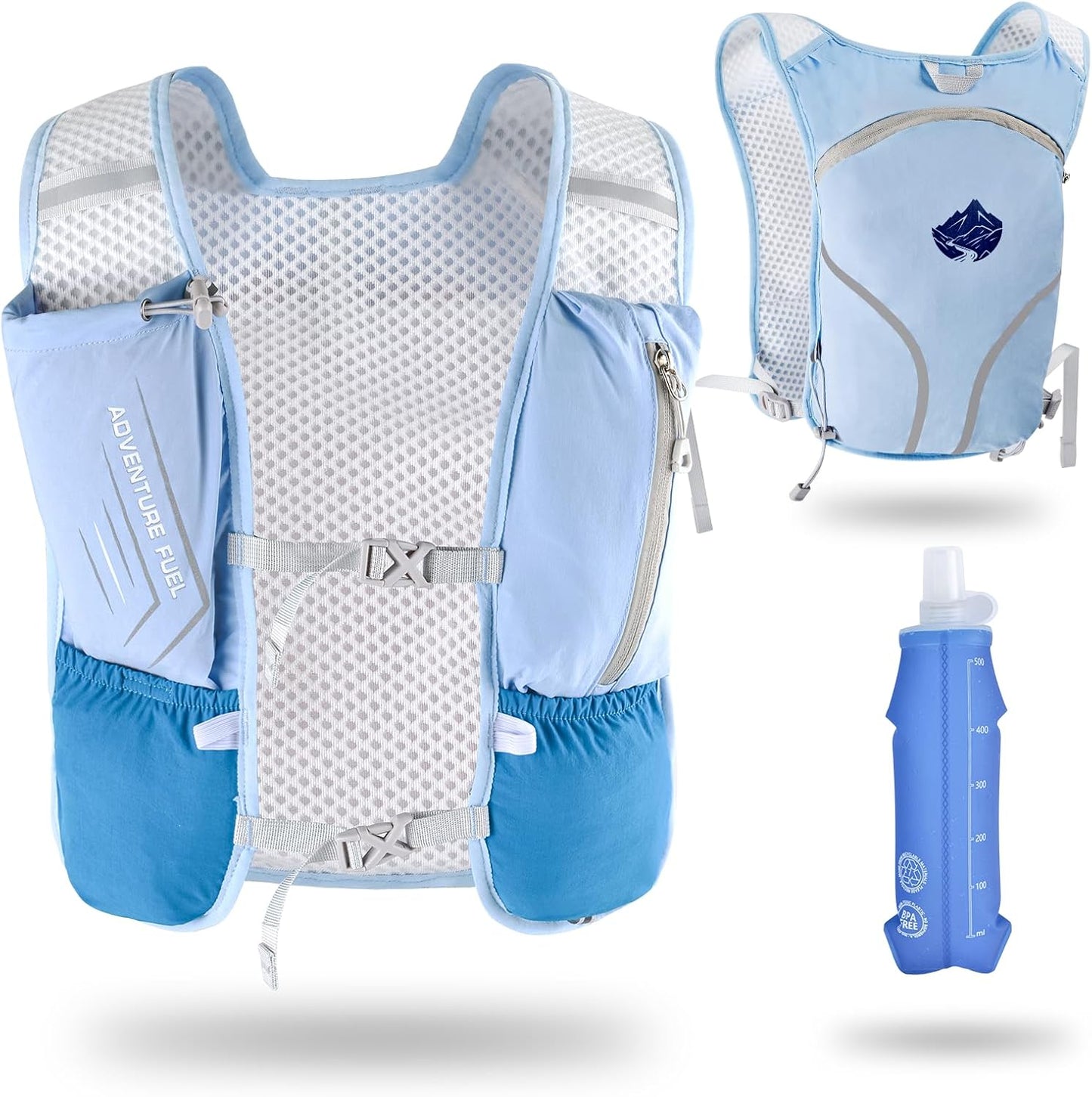 Lightweight Running Vest for Women Men, Adjustable Hydration Backpack with 500ml TPU Soft Flask, Breathable Reflective Large Capacity Water Backpack for Running Cycling Marathon Hiking