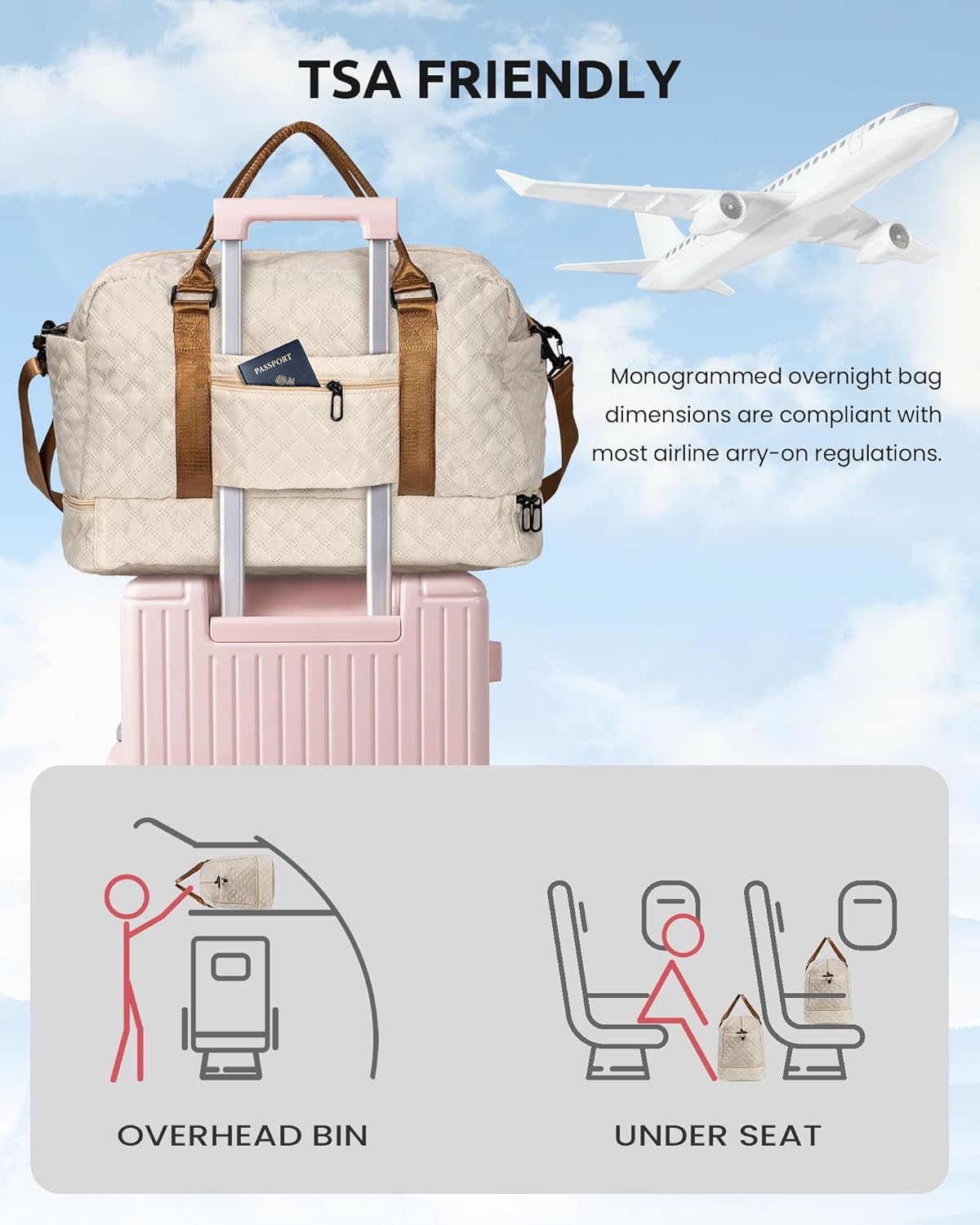 Women Birthday Gift Ideas Teen Girls-Duffle Bag with Shoe Compartment, Personalized Weekender Bag, Monogram Overnight Bag, Letter Travel Bag with Makeup Bag, Birthday Gift for Kids (Letter O)