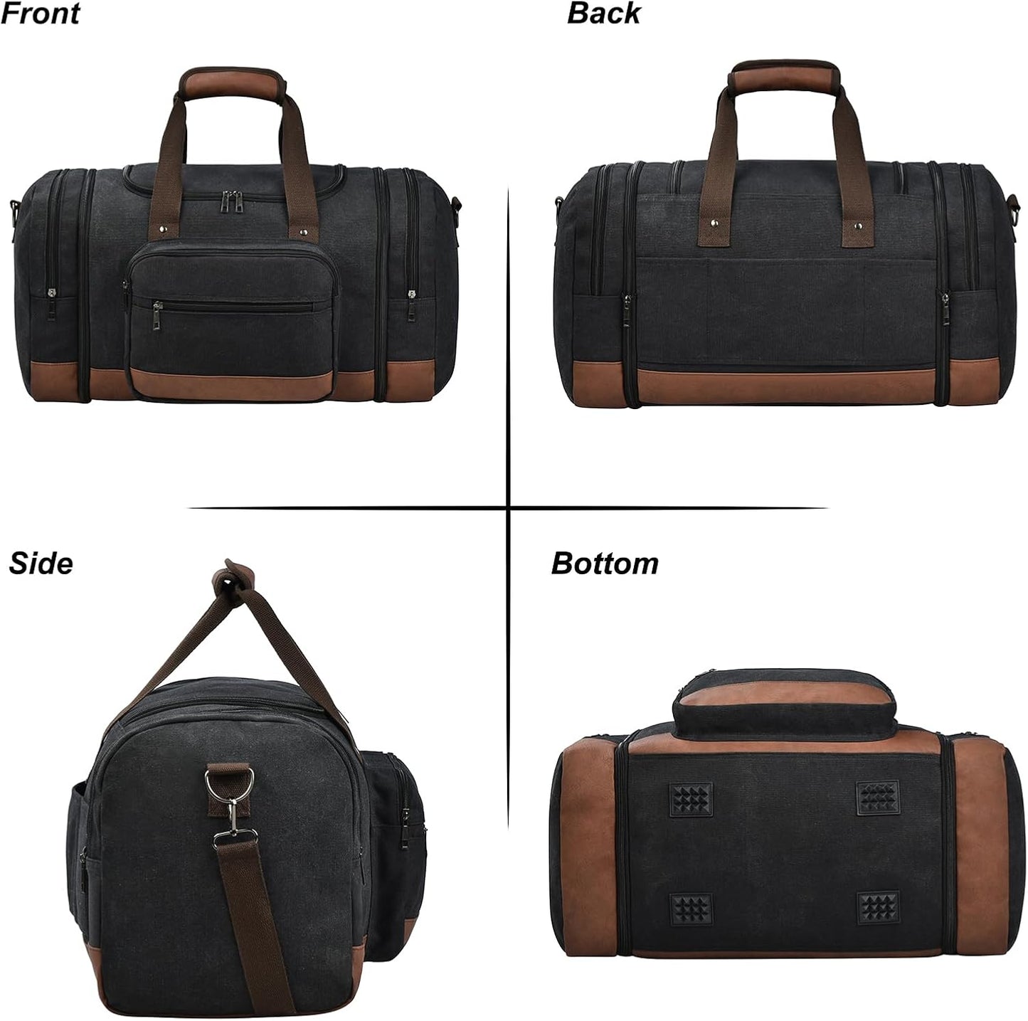 Litvyak Duffle Bag for Travel, 50L Canvas Travel Duffel Bags Overnight Weekend Gym Carry On Luggage Bag for Men & Women(Black)