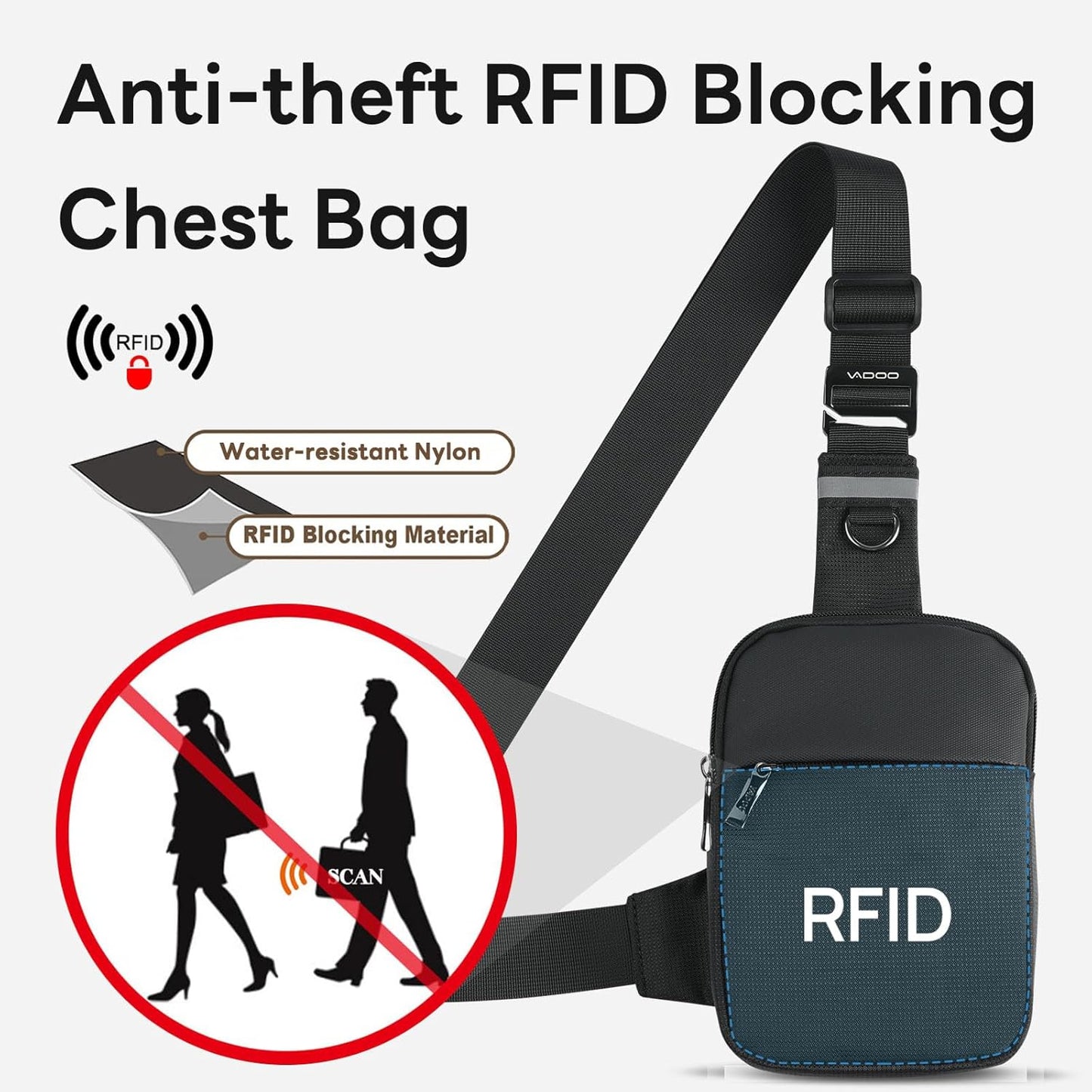 VADOO Mini Sling Bag, Small Crossbody Bag with RFID Blocking for Women and Men, Lightweight Chest Phone Bag for Travel Casual