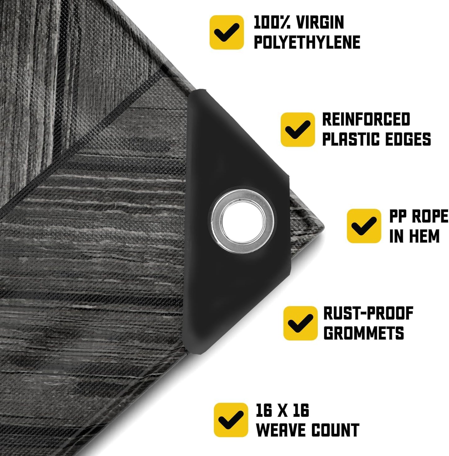 Core Tarps Extreme Heavy Duty 20 Mil Tarp Cover, Waterproof, UV Resistant, Rip and Tear Proof, Poly Tarpaulin with Reinforced Edges for Roof, Camping, Patio, Pool, Boat (Grey Wood/Black 10′ X 10′)
