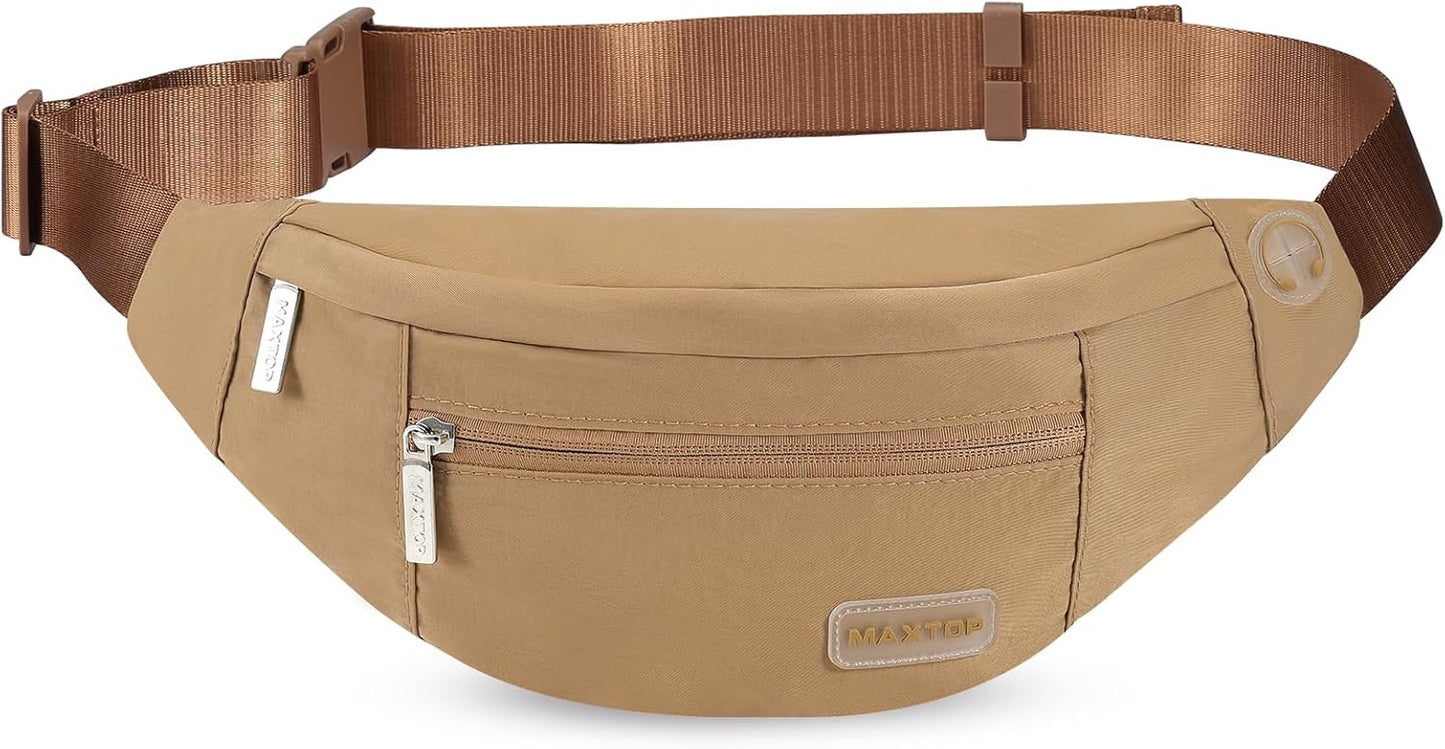 MAXTOP Large Crossbody Fanny Pack with 4-Zipper Pockets,Gifts for Enjoy Sports Festival Workout Traveling Running Casual Hands-Free Wallets Waist Pack Phone Bag Carrying All Phones