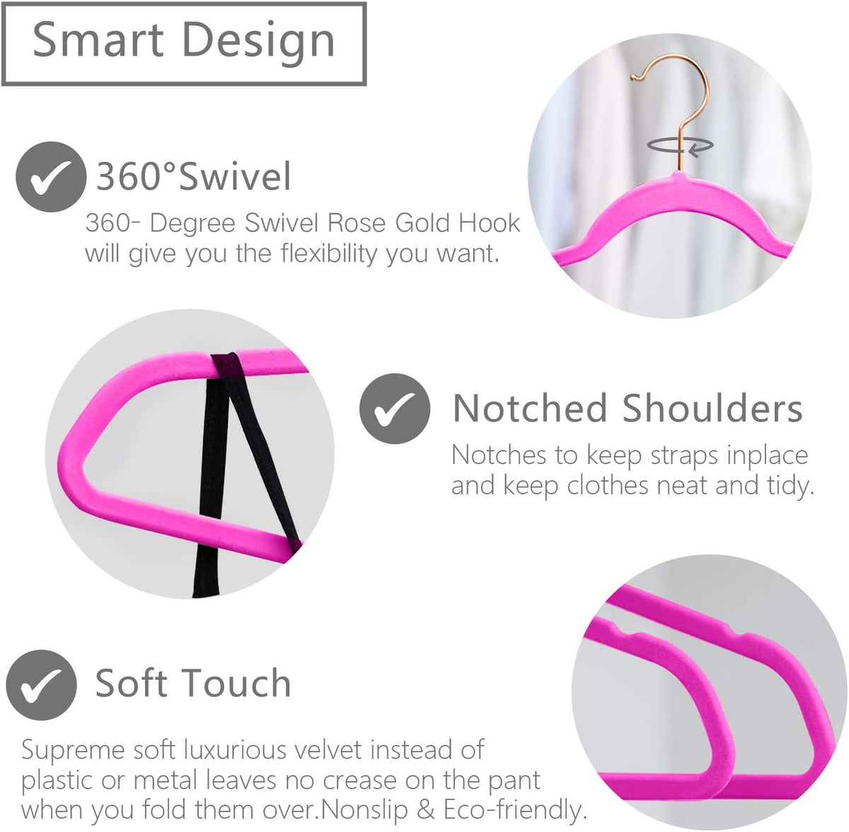MIZGI Premium Velvet Hangers (Pack of 50) Heavyduty - Non Slip - Velvet Suit Hangers Pink - Copper/Rose Gold Hooks,Space Saving Clothes Hangers