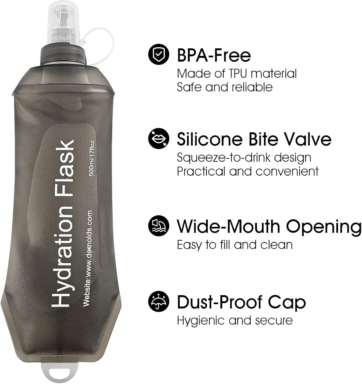 GYGYL Soft Flask, TPU Collapsible Soft Water Bottle for Hydration Pack, Running Vest, Leak-Proof Folding Water Bottle for Hiking Cycling Climbing Jogging-150ml Grey