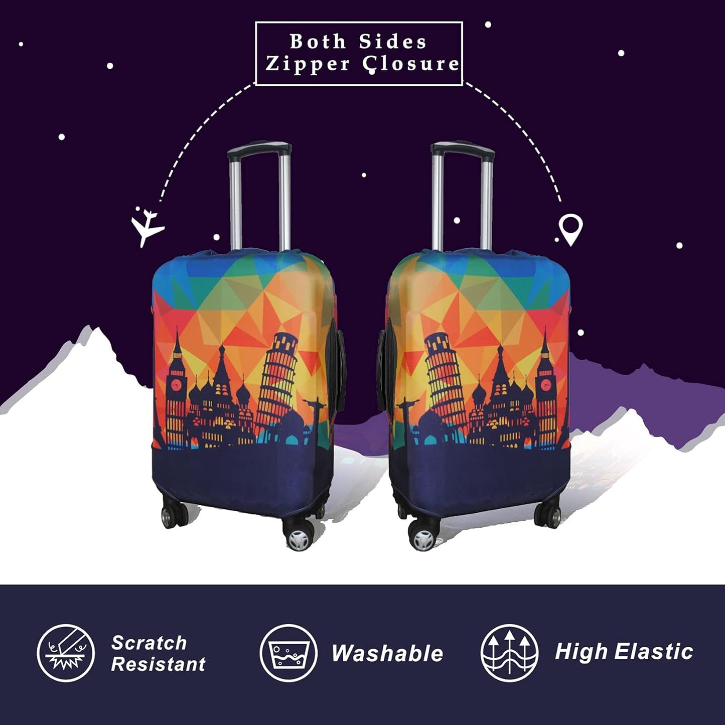Explore Land Travel Luggage Cover Suitcase Protector Fits 23-26 Inch Case (Modern City, M)