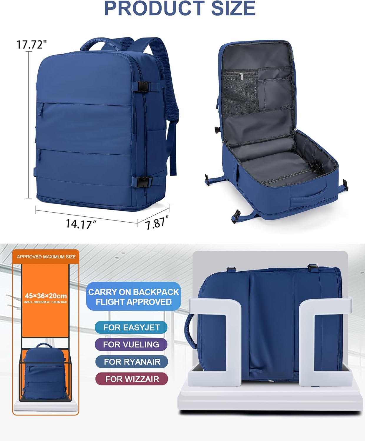 coowoz Travel Backpack for Women Man Carry On Backpack Mochila de Viaje Waterproof Teacher Personal Item Backpacks Travel Bag Essentials Rucksack Airplane Accessories Must Haves Royal Blue