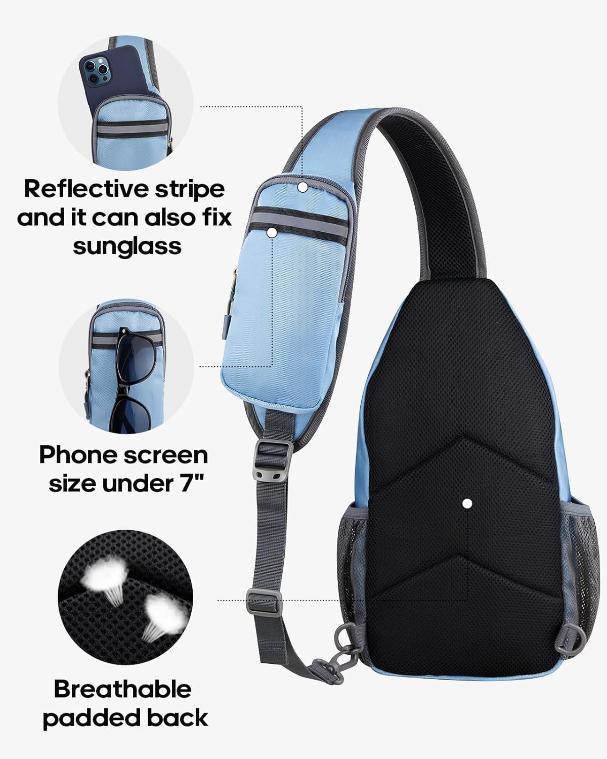 WATERFLY Crossbody Sling Backpack Sling Bag Travel Hiking Chest Bag Daypack