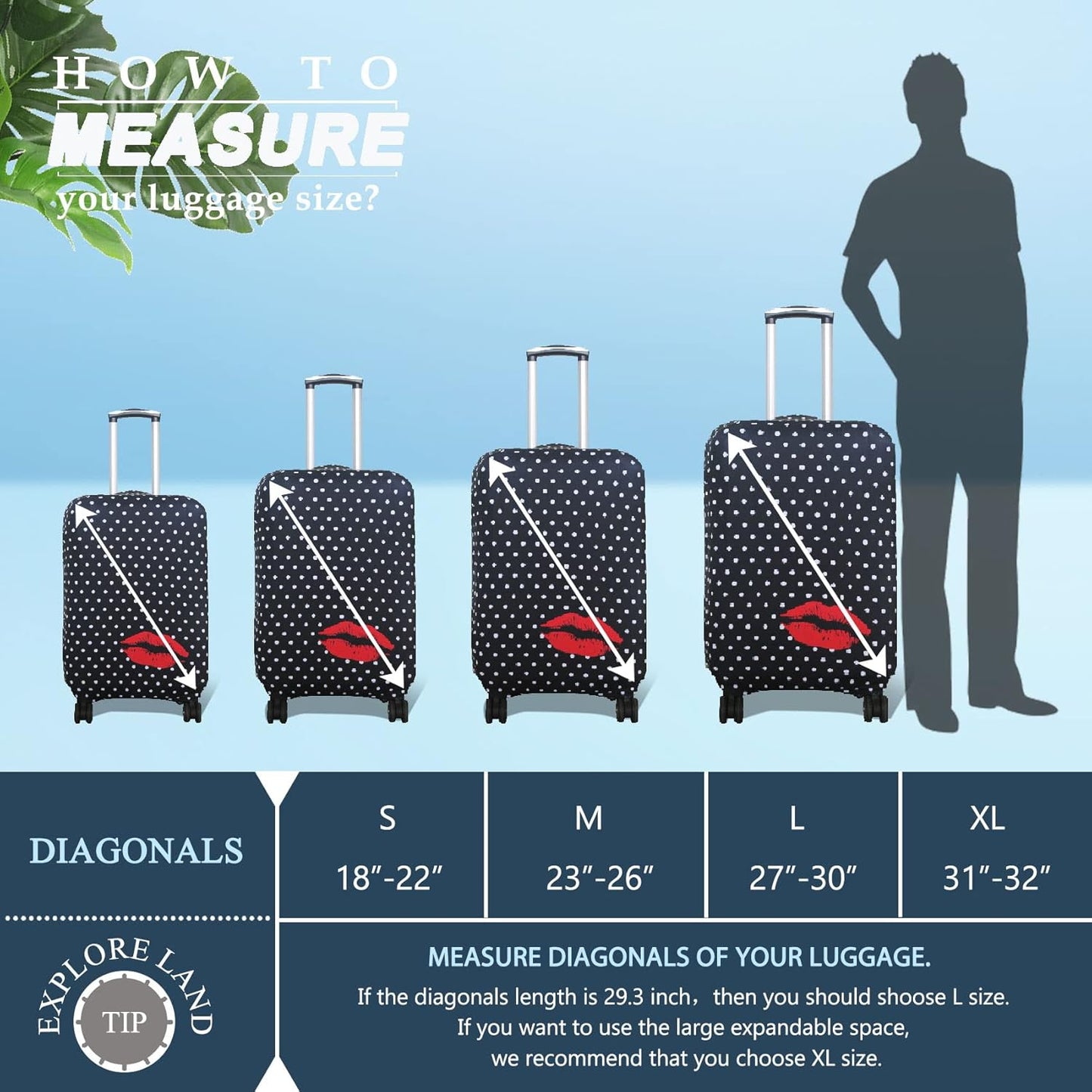 Explore Land Travel Luggage Cover Suitcase Protector Fits 27-30 Inch Case (Polkadot, L)