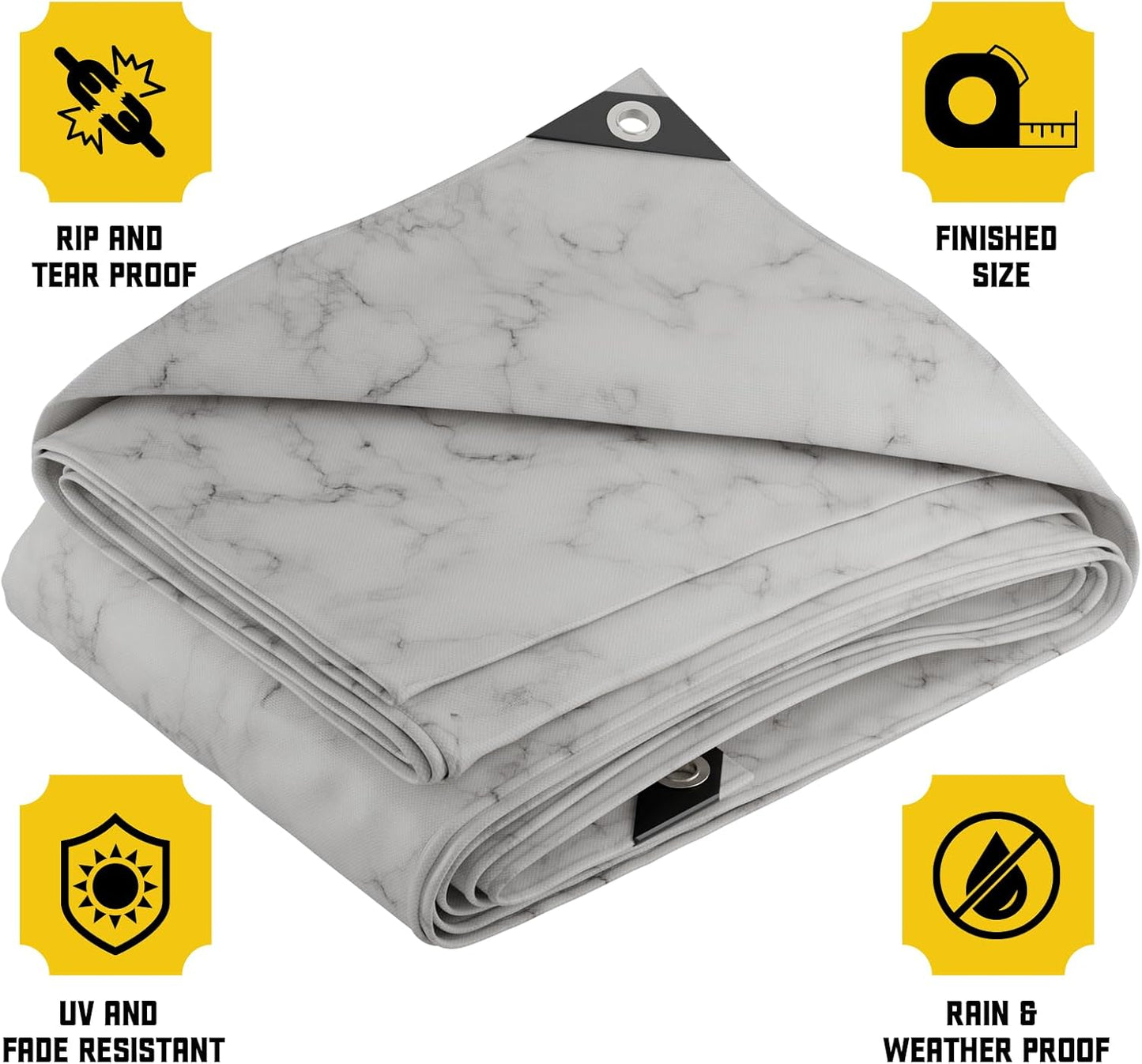 Core Tarps Extreme Heavy Duty 20 Mil Tarp Cover, Waterproof, UV Resistant, Rip and Tear Proof, Poly Tarpaulin with Reinforced Edges for Roof, Camping, Patio, Pool, Boat (Marble/White 50′ X 70′)