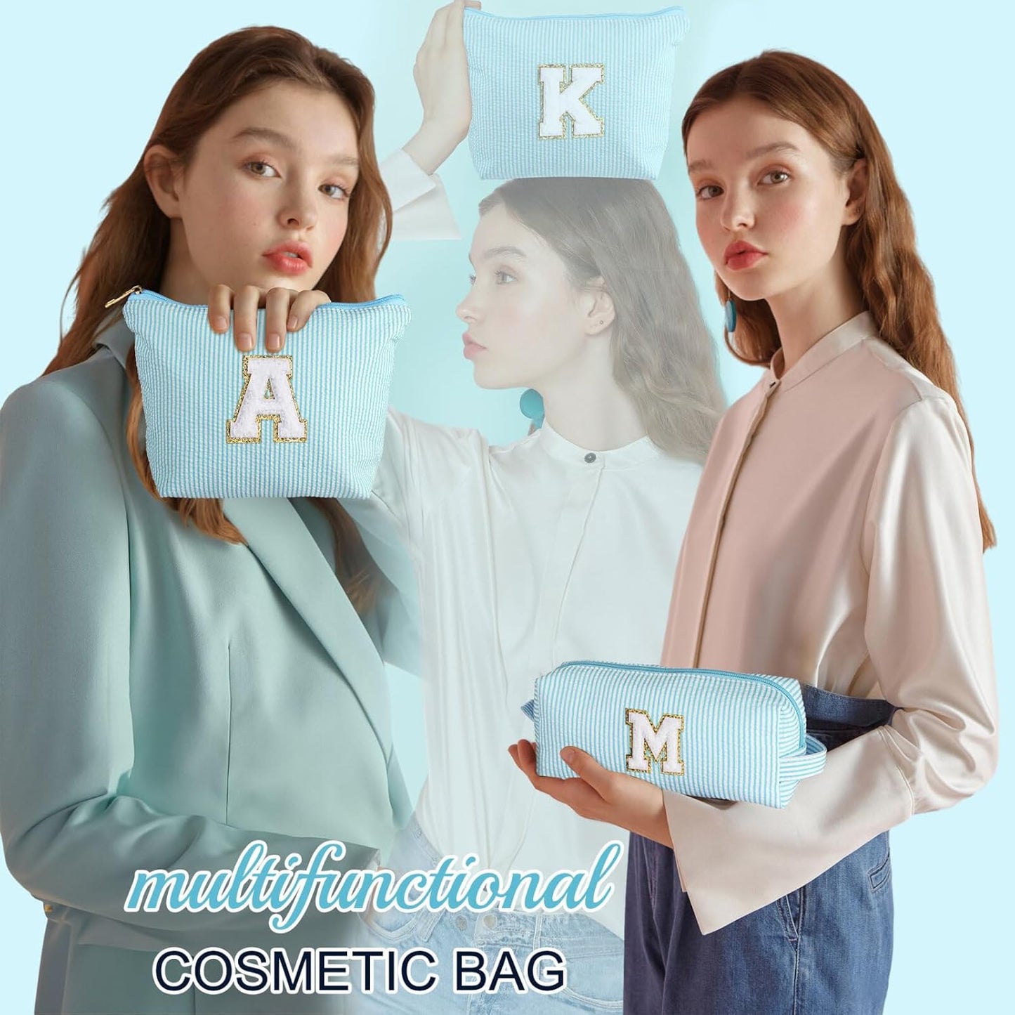 YOOLIFE Birthday Gifts for Women - Personalized Cute Initial Cosmetic Makeup Pouch Make Up Toiletry Bag for Her Mom Teacher Friend Girlfriend Wife Birthday Gifts 21st Birthday Gifts G