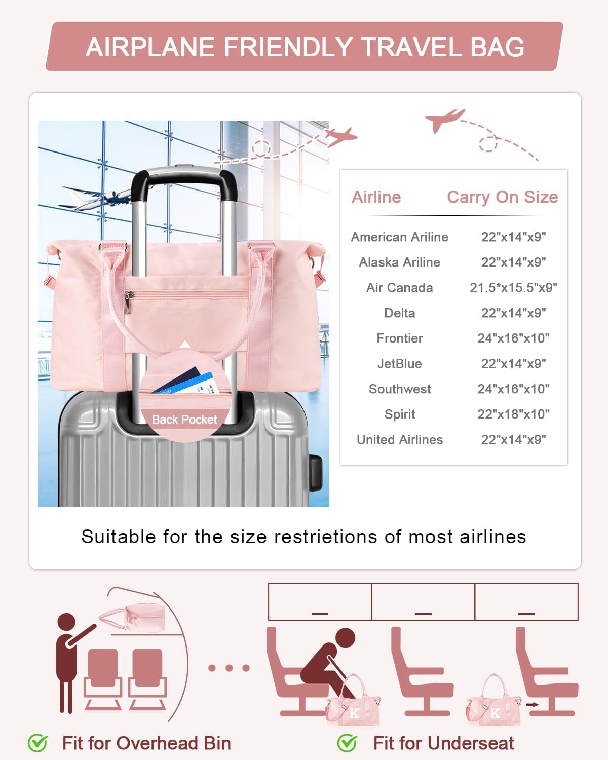 Initial Travel Duffel Bag Sports Gym Bag for Girls Teen Birthday Gifts,Pink Personalized Weekender Bag Carry On Tote Bags for Women Men,Waterproof Overnight Luggage Bag with Trolley Sleeve(Letter K)