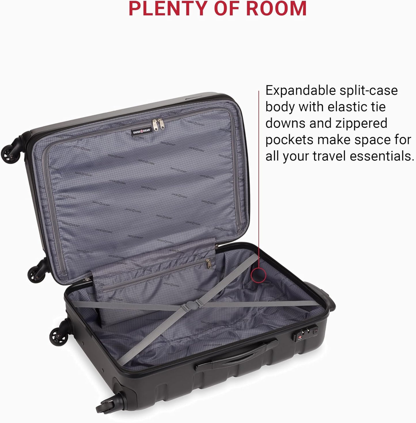 SwissGear 7366 Hardside Expandable Luggage with Spinner Wheels, Black, Checked-Medium 23-Inch