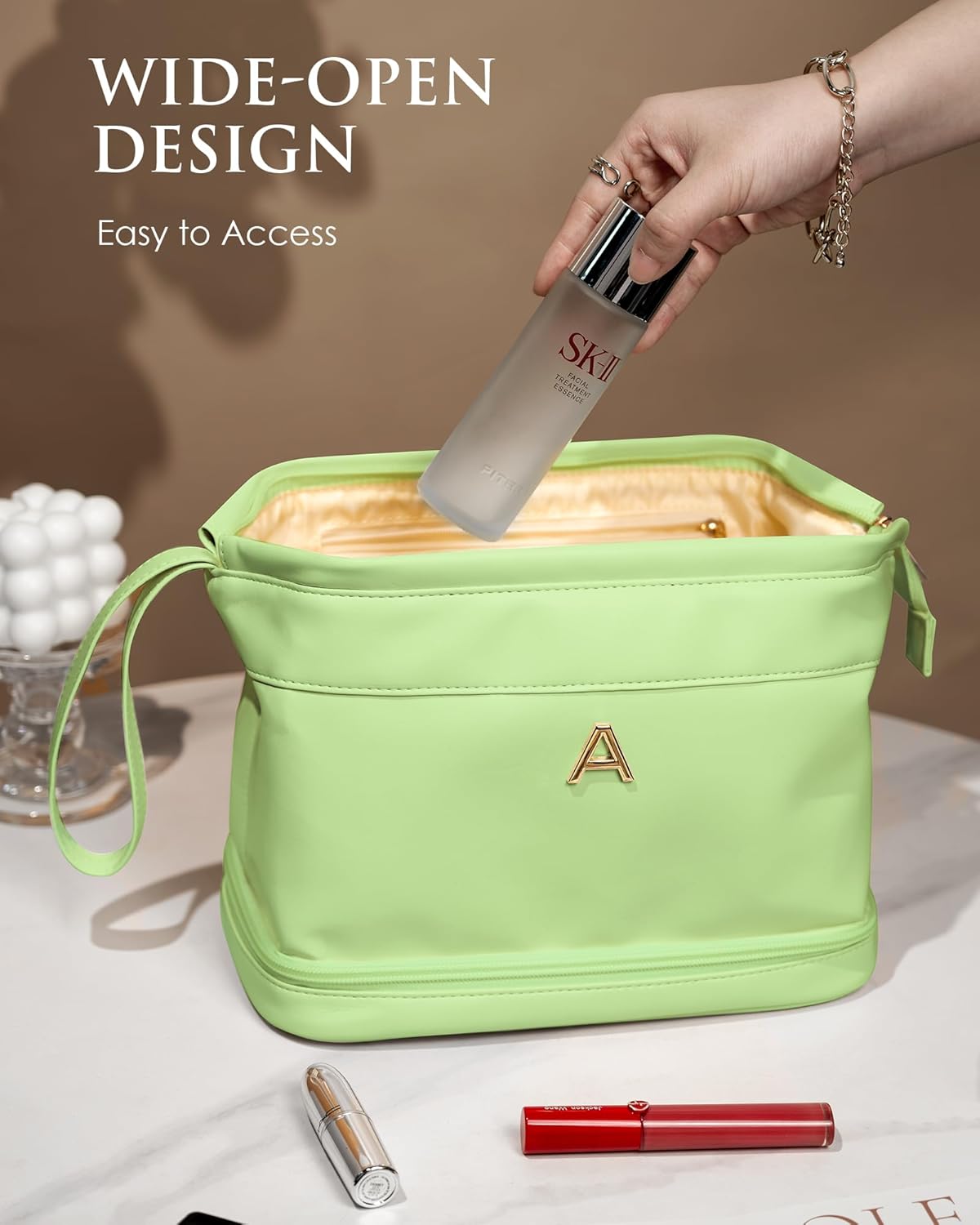 Gifts for Co Workers Female, Initial Large Makeup Bag, Bride To Be Gifts, Double Layer Cosmetic Bag, Waterproof PU Travel Toiletry Bag for Bachelorette Party Women Wedding Bridal, Bride Gifts