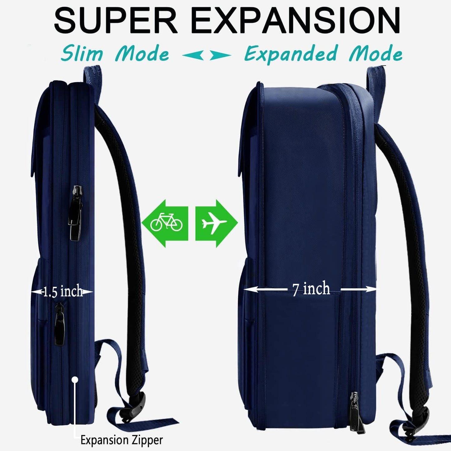 ZINZ Laptop Backpack 15 15.6 16 Inch, Expandable Computer Rucksack with Multi-Pockets Anti-Theft Travel Daypack for Men and Women,Blue