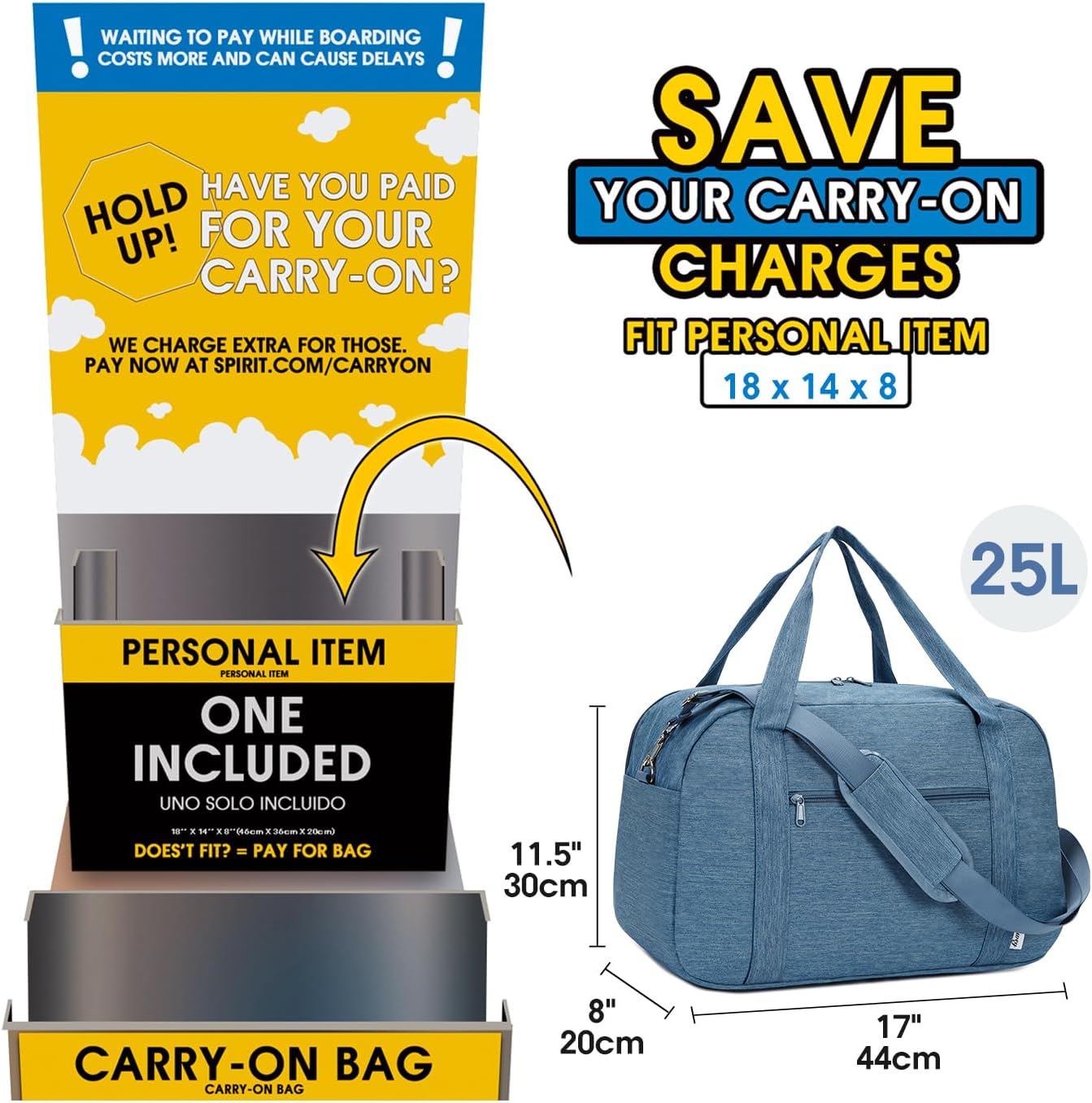 Narwey 18" Carry on Bag with Laptop Compartment 14 Inch Travel Duffel Bag for Spirit Airlines Personal Item Bag Overnight Weekender Bag with Wet Pocket for Women and Men (Navy Blue)
