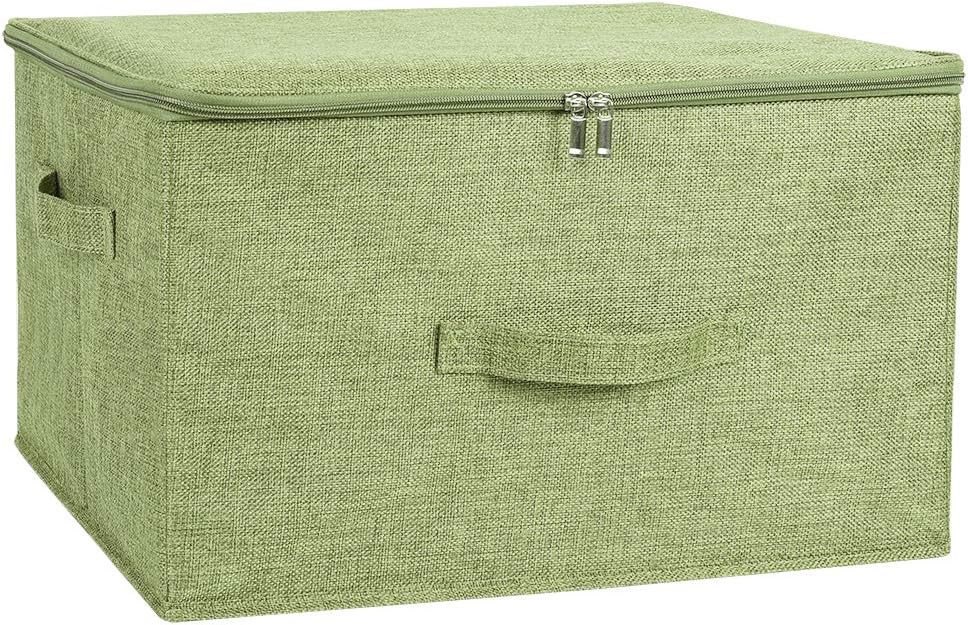 ANMINY Storage Bins with Zipper Lids 36 Qt Lidded Fabric Storage Boxes Baskets Cubes with Handles Collapsible Washable Cotton Linen Closet Shelf Clothes Organizer Containers - Green, Large