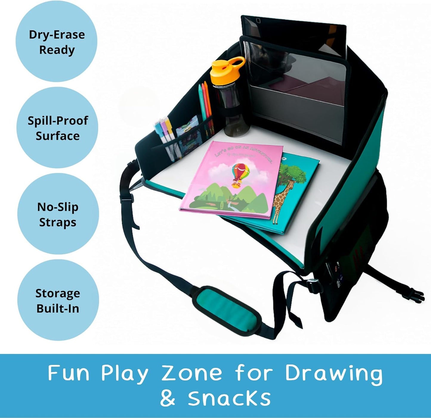 Kids Travel Tray for Car Seat- Purple- The Essential Travel Lap Desk with Removable Tablet Holder, Built-In Storage, and Stabilized Panels, Must Have Car Tray for Kids on Road Trips