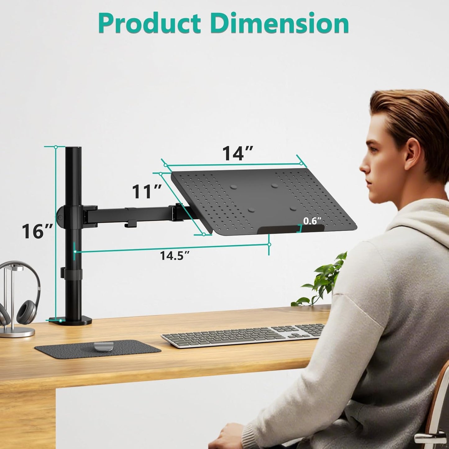 WALI Laptop Tray Desk Mount for 17inch Notebook, Fully Adjustable Laptop Arm up to 22lbs, Monitor Mount with Vented Cooling Platform Stand (M00LP), Black