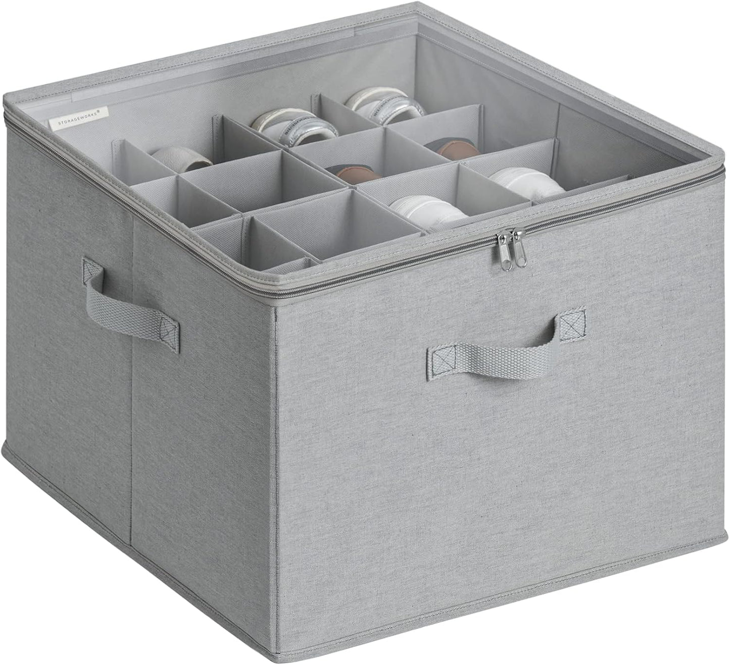 StorageWorks Shoe Organizer for Closet, Fits up to 16 Pairs, Shoe Cubby Storage Containers with Adjustable Dividers and Clear Cover, Grey