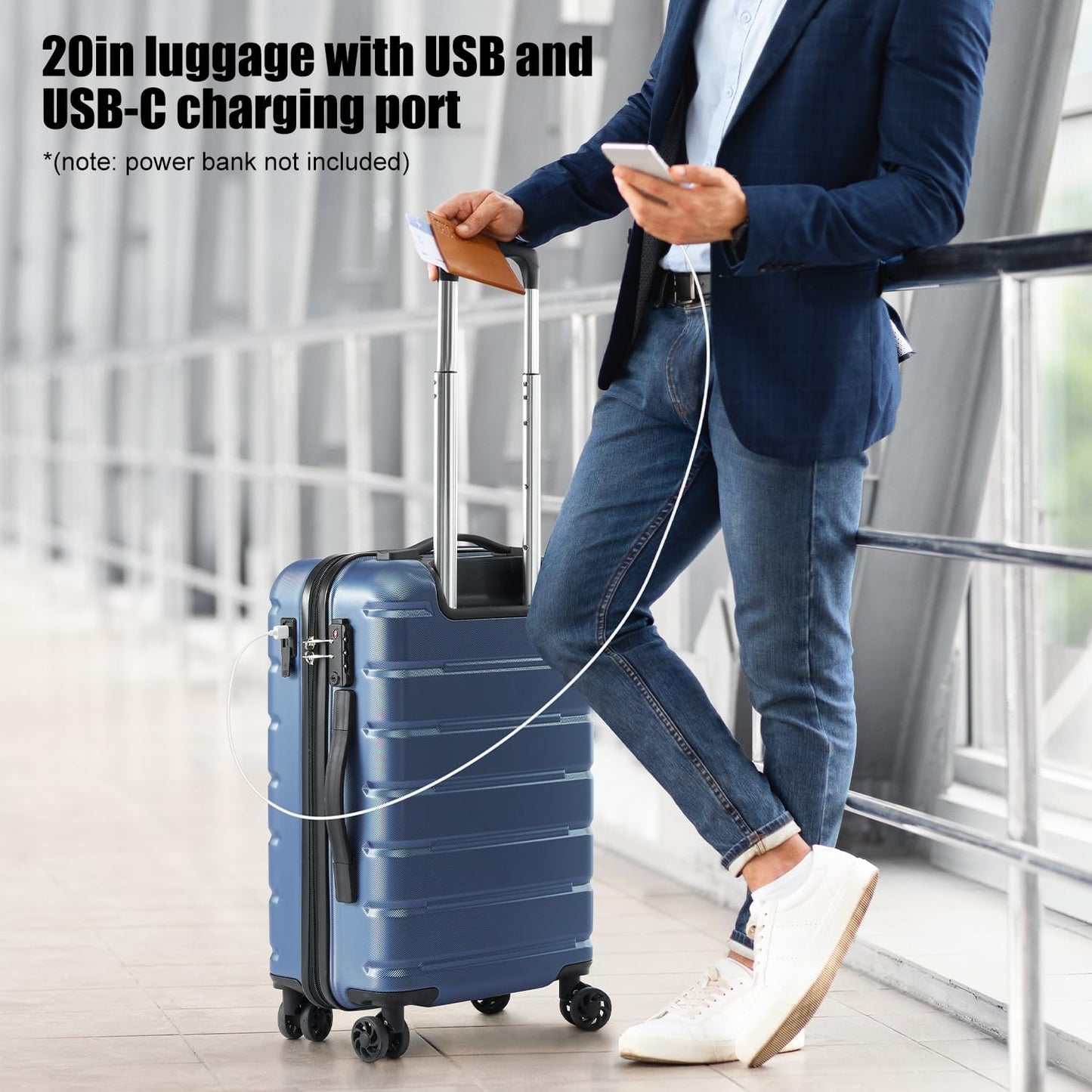 Coolife Luggage Suitcase Carry-on Spinner TSA Lock USB Port Expandable (only 28’’) Lightweight Hardside Luggage (Teal Blue, 3 piece set)