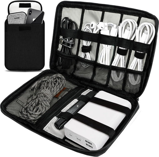 Travel Cable Organizer Pouch Electronic Accessories,Travel Essentials,Cord Organizer Storage Bag For Cord, Charger, Phone, Earphone,SD Card,Black