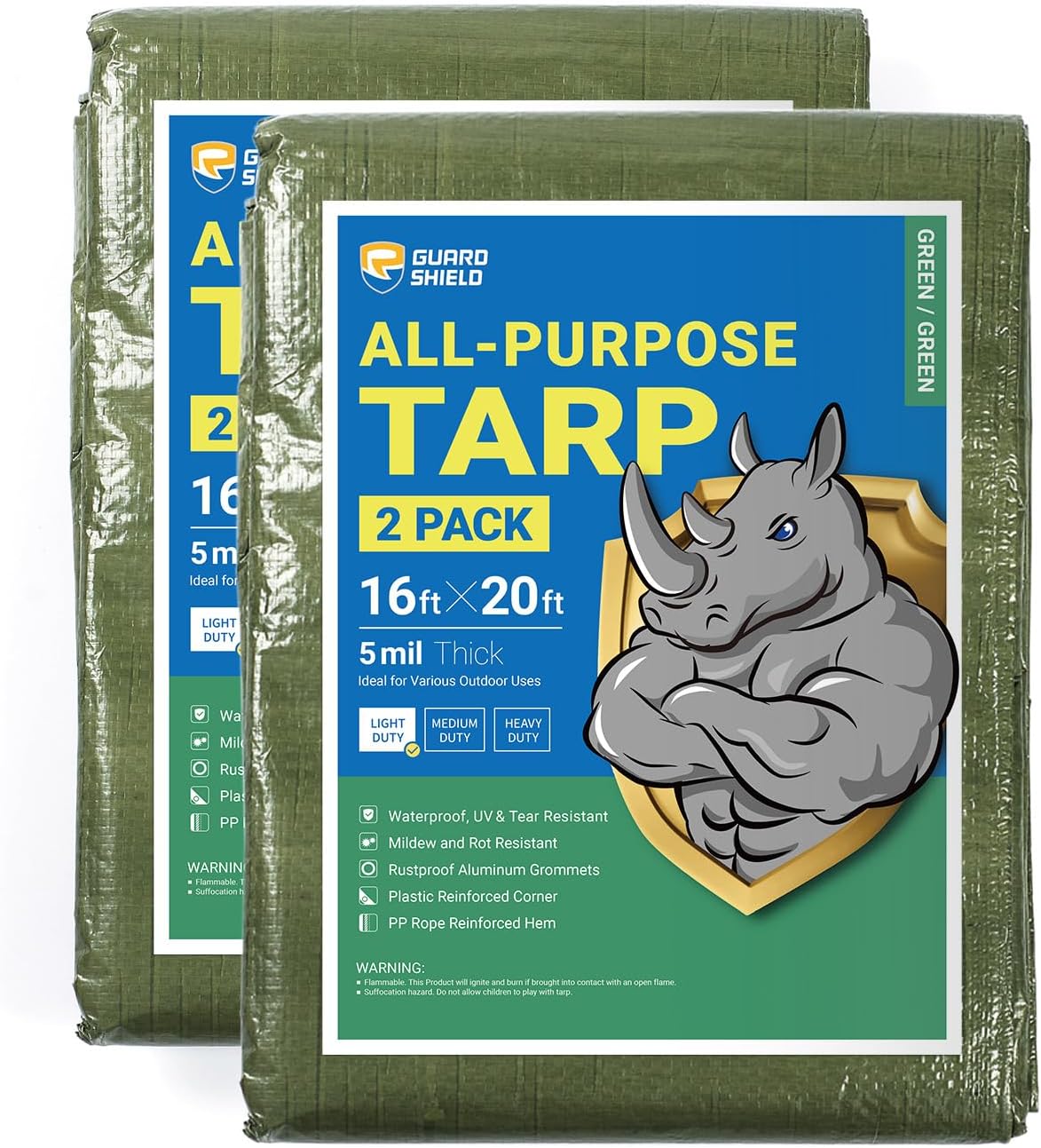GUARD SHIELD Tarp Green 16x20 Feet Multi Purpose Waterproof Poly Tarp Cover 4mil (2-Pack)