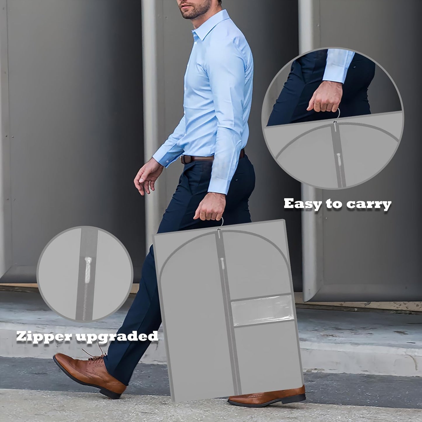 Dress Bags for Gowns Long, 65'' Garment Bags for Hanging Clothes, Suit Bag Cover for Storage and Travel, 2 Pack (Grey)