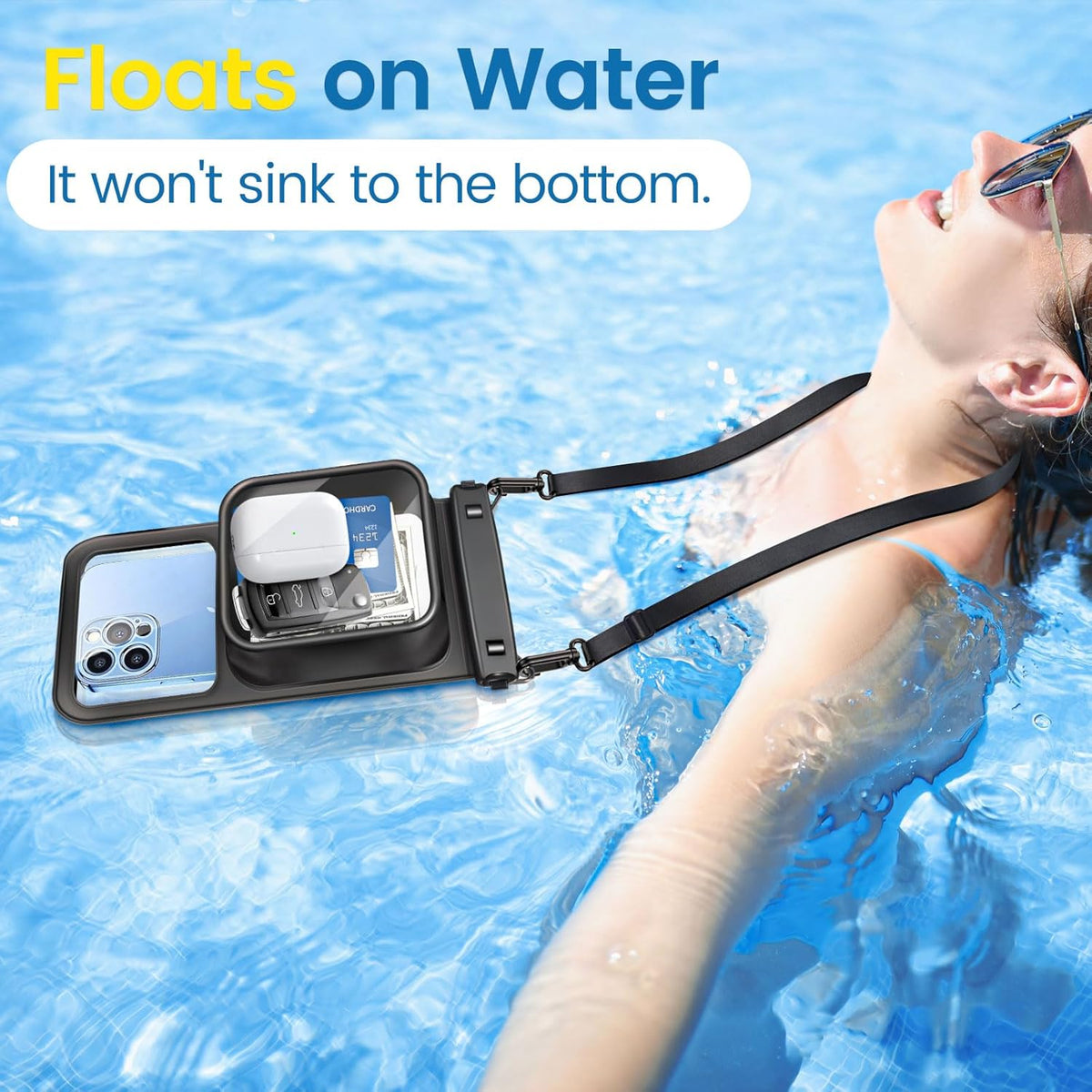 Niveaya [Floatable Floating Waterproof Phone Pouch 2 Pack-Up to 8.5", Large Space Adjustable Neck Lanyard Waterproof Phone Case, Phone Dry Bags for Vacation Beach Pool Kayak Cruise Travel Essentials