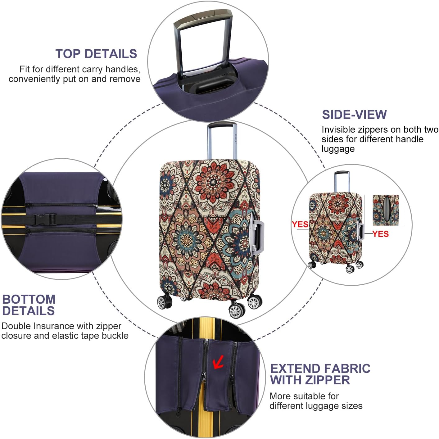 7-Mi Travel Trolley Case Cover Protector Suitcase Cover 26"-28" Trolley case Luggage Storage Covers for Men Women, Retro