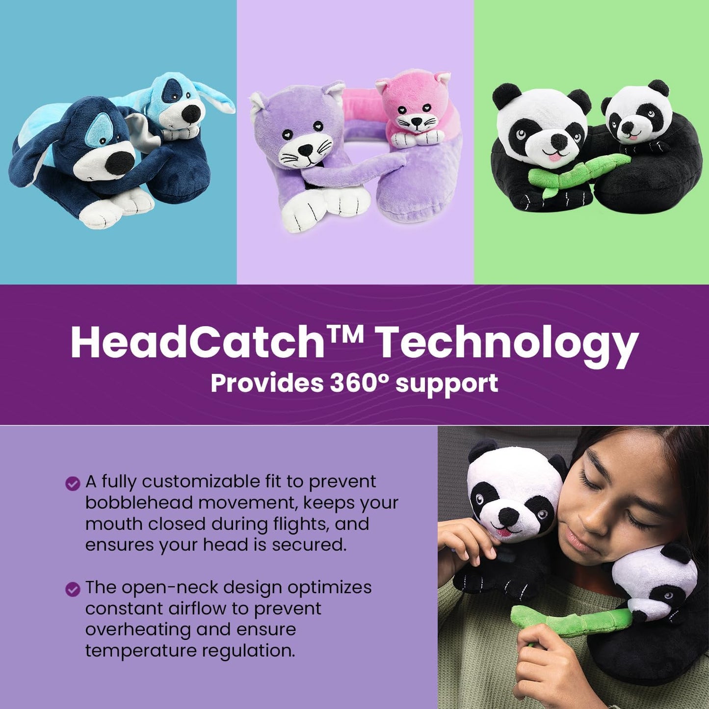 Cabeau Airplane Travel Pillow for Kids – Evolution Kids – Neck Support for Sleeping on Airplanes, Trains, and Cars – Cute, Cozy, and Cuddly Animal Pal for On-The-Go Journeys (Puppies)