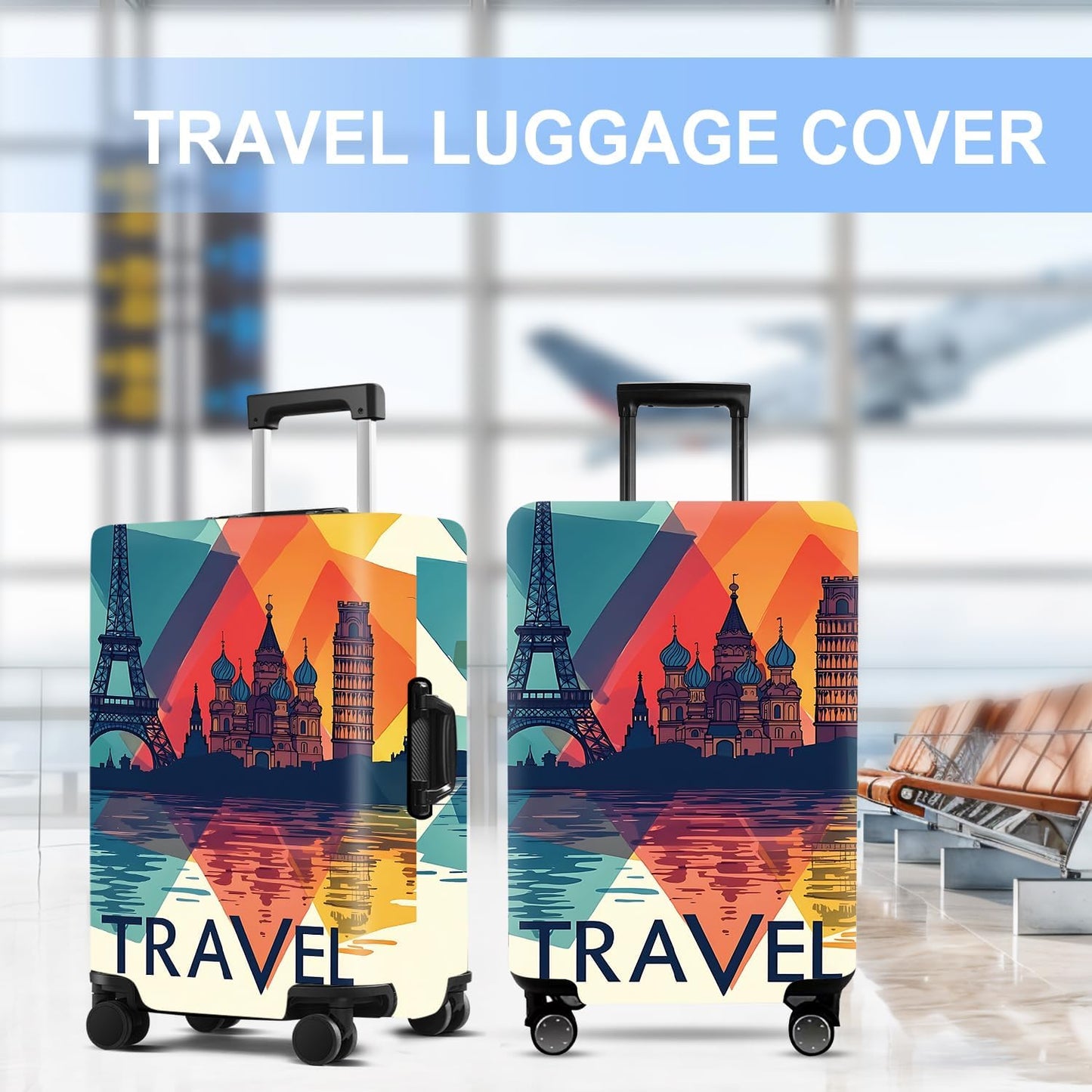 Luggage Cover Washable Suitcase Protector Anti-Scratch,Stretchable Fit for 20-34Inch Luggage Durable Travel Bag Cover with Zipper Closure (Travel-1, L(fits 28-30Inch suitcase))