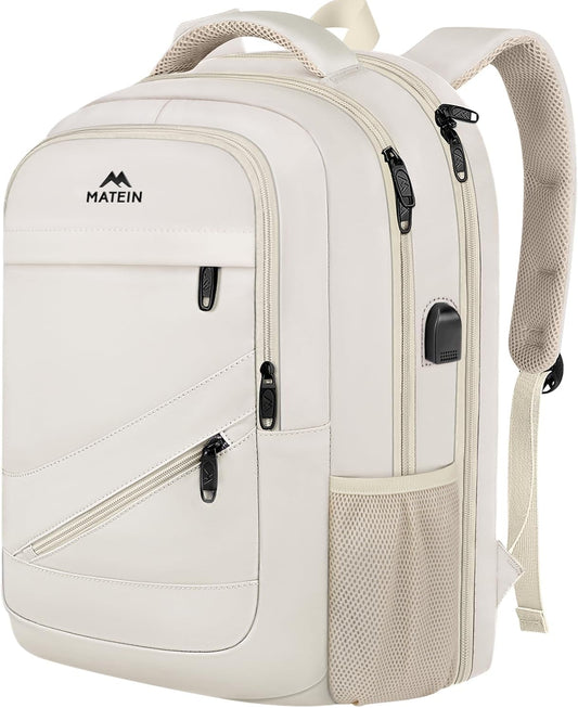 MATEIN Extra Large Backpack for Women, 18 Inch TSA College Backpack with Multiple Compartments & USB Charging Port, 50 L Fashion Work Computer Carryon for Business, Cream Beige