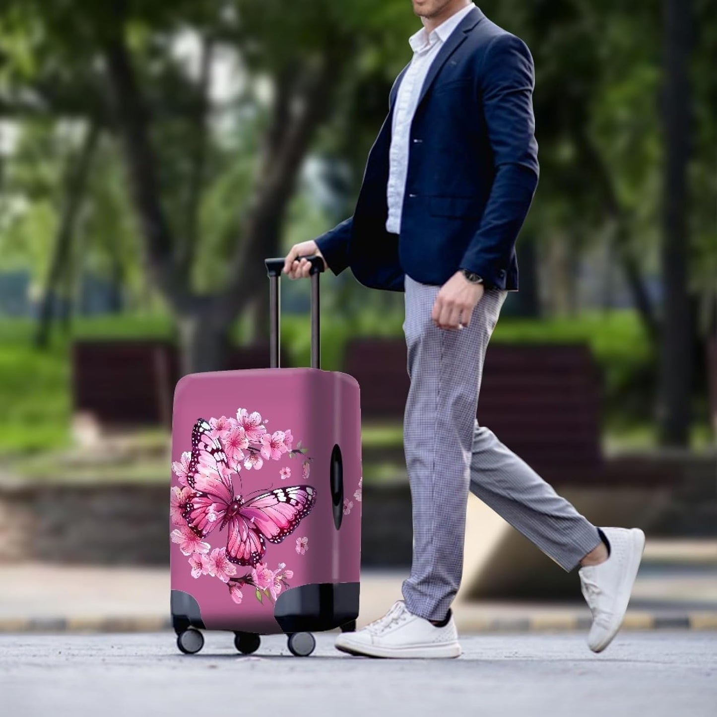 Purple Butterfly Luggage Cover Anti-scratch Baggage Suitcase Protector Fits 18-21 Inch Luggage
