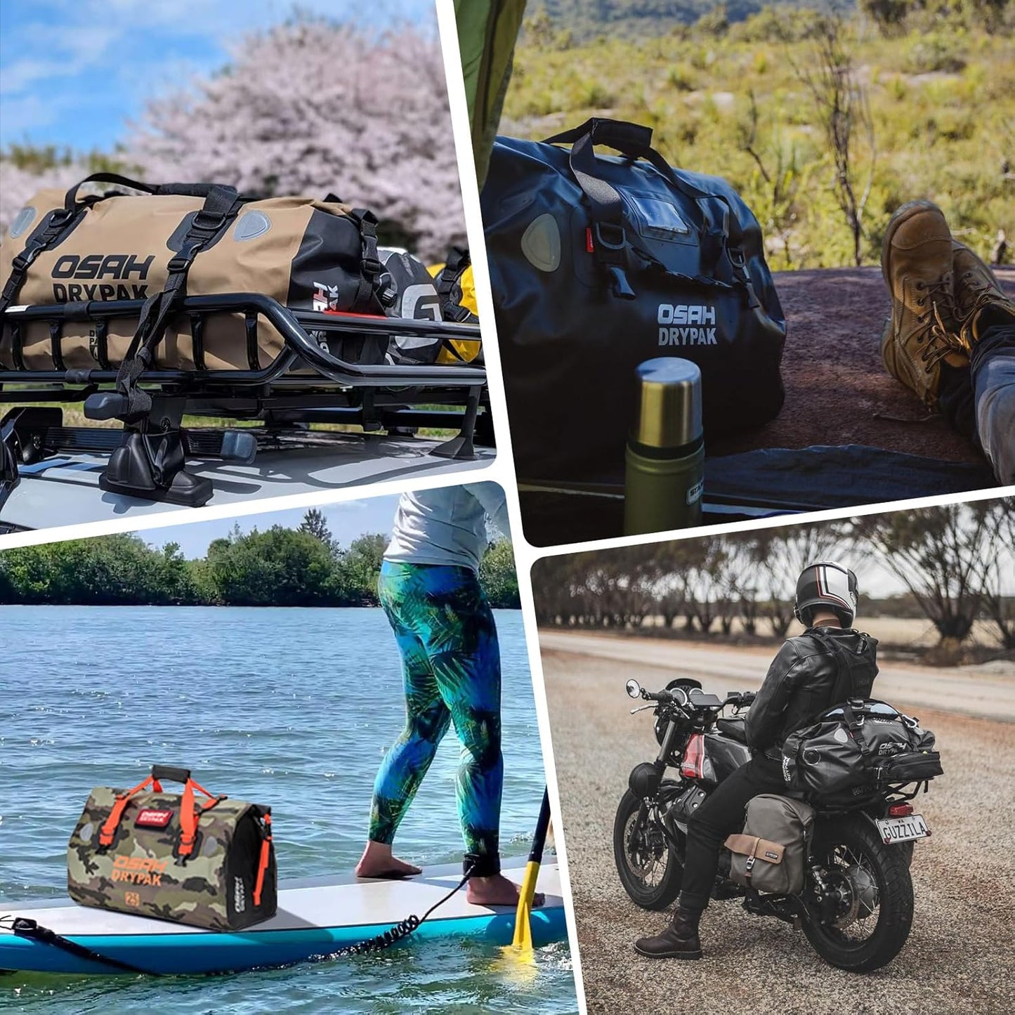 Waterproof Duffel& Luggage Bag - Motorcycle Dry Bag Tail Saddle Bags with Roll Top Closure,Large Storage Space,for Camping, Kayaking, Fishing & Traveling(MudBrown, 25L)