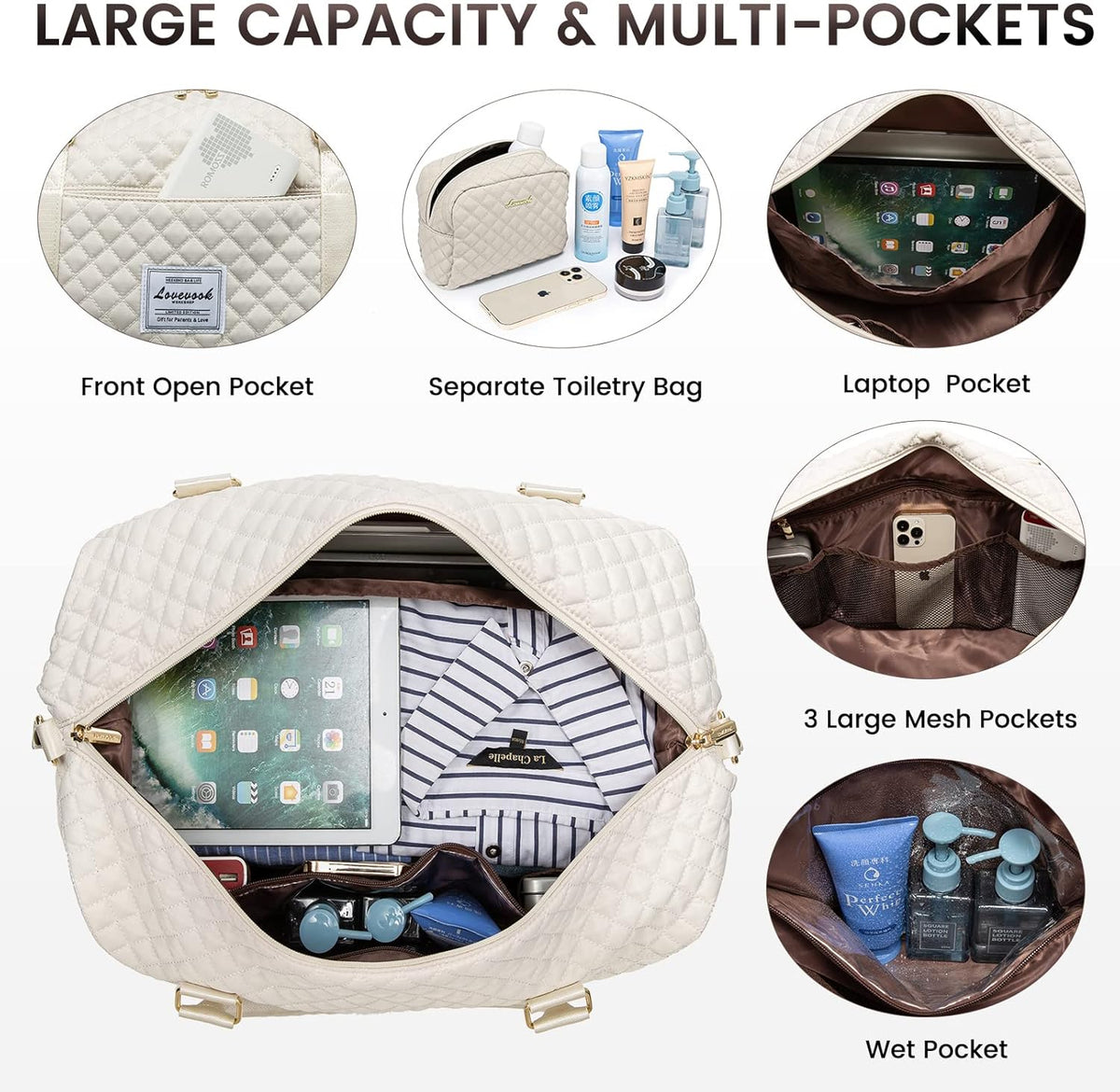 LOVEVOOK Travel Duffle Bag,Weekender Bags for Women with Shoe Compartment，Carry on Overnight Bag with Toiletry Bag,Gym Duffel Bag with Wet Pocket, Hospital Bags for Labor and Delivery