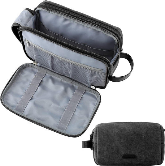 BAGSMART Toiletry Bag for Men, Canvas Travel Toiletry Organizer Dopp Kit Water-resistant Shaving Bag for Toiletries Accessories,Black-Medium