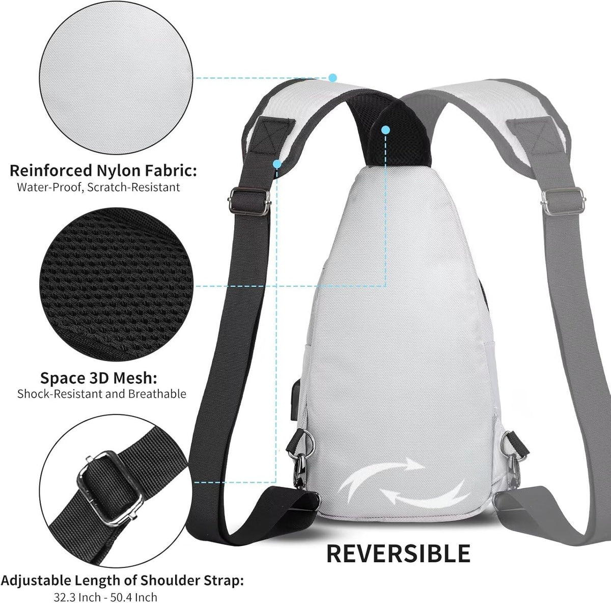 AMJ Crossbody Sling Bag Men Women, Casual Shoulder Backpack, Chest Daypack Satchel for Hiking Travel
