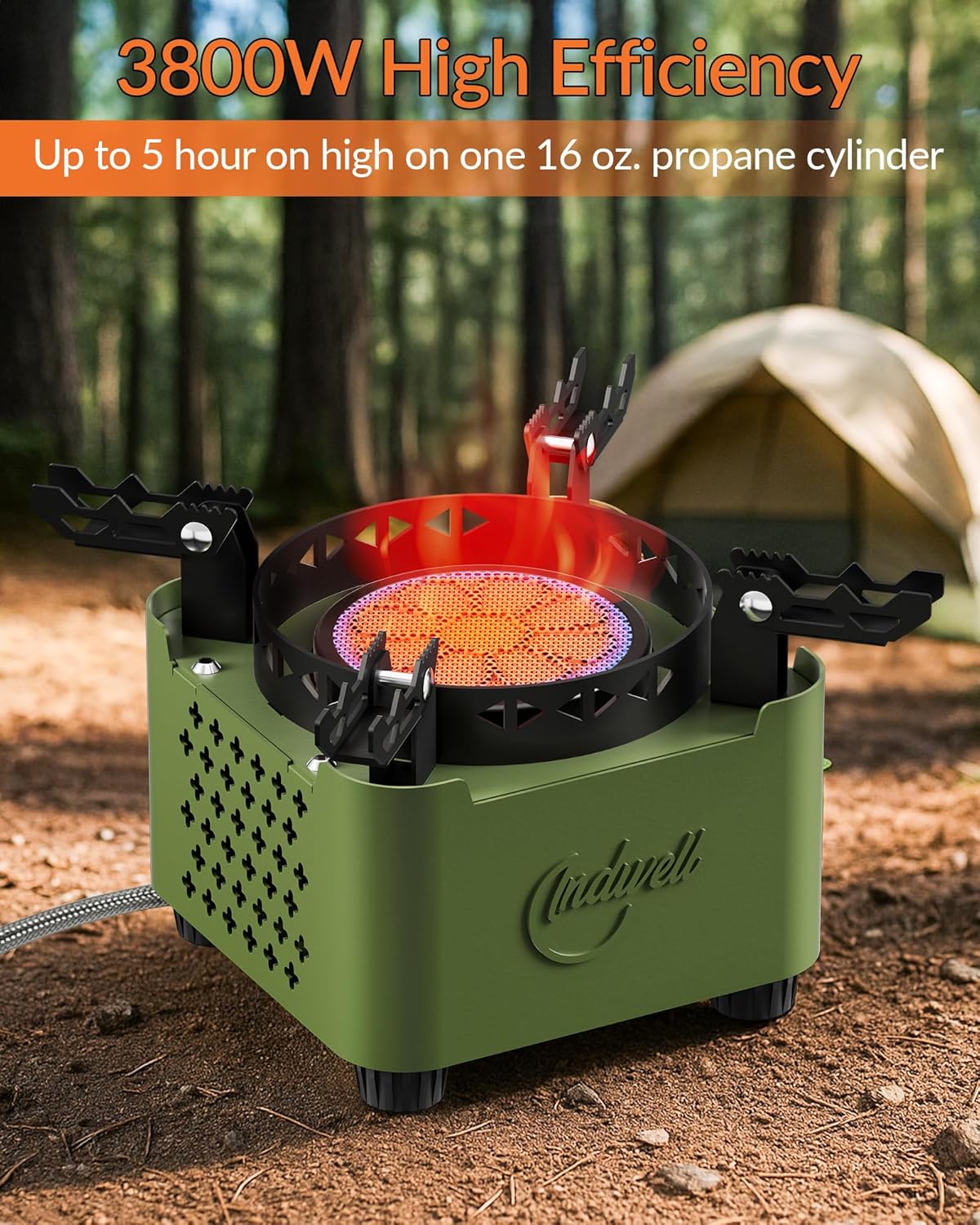 Indwell Camping Stove with Infrared Burner, Single Burner Propane Stove Ultra-Thin Design Adjustable Flame Control Wind-Resistant Portable Gas Cooker for Camping Hiking Outdoor Cooking