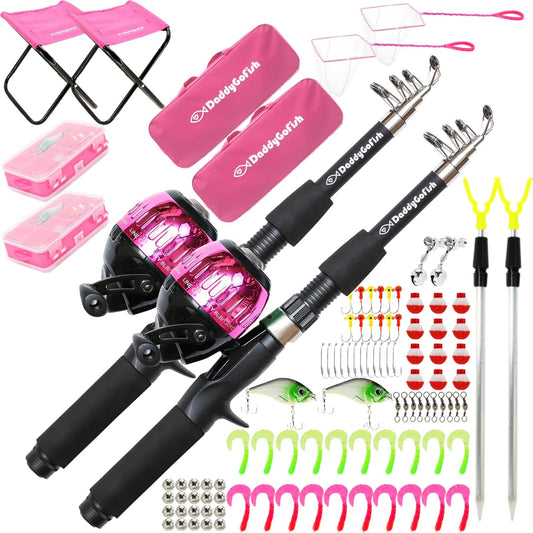 DaddyGoFish Kids Fishing Pole - Rod Reel Combo Tackle Box Starter Set - First Year Small Dock Gear Kit for Boys Girls Toddler Youth Age Beginner Little Children Junior Anglers Older Kids