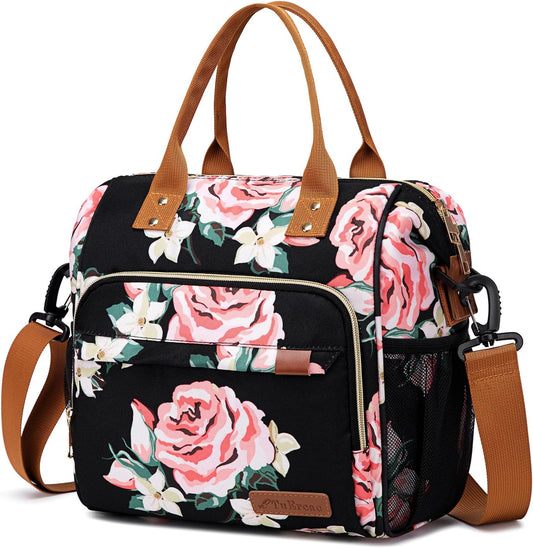 TuErCao Lunch Box for Women Adult Insulated Lunch Bag for Female Teacher Nurse Mom, Fashion Ladies Lunch Tote Bag for Work, Peony