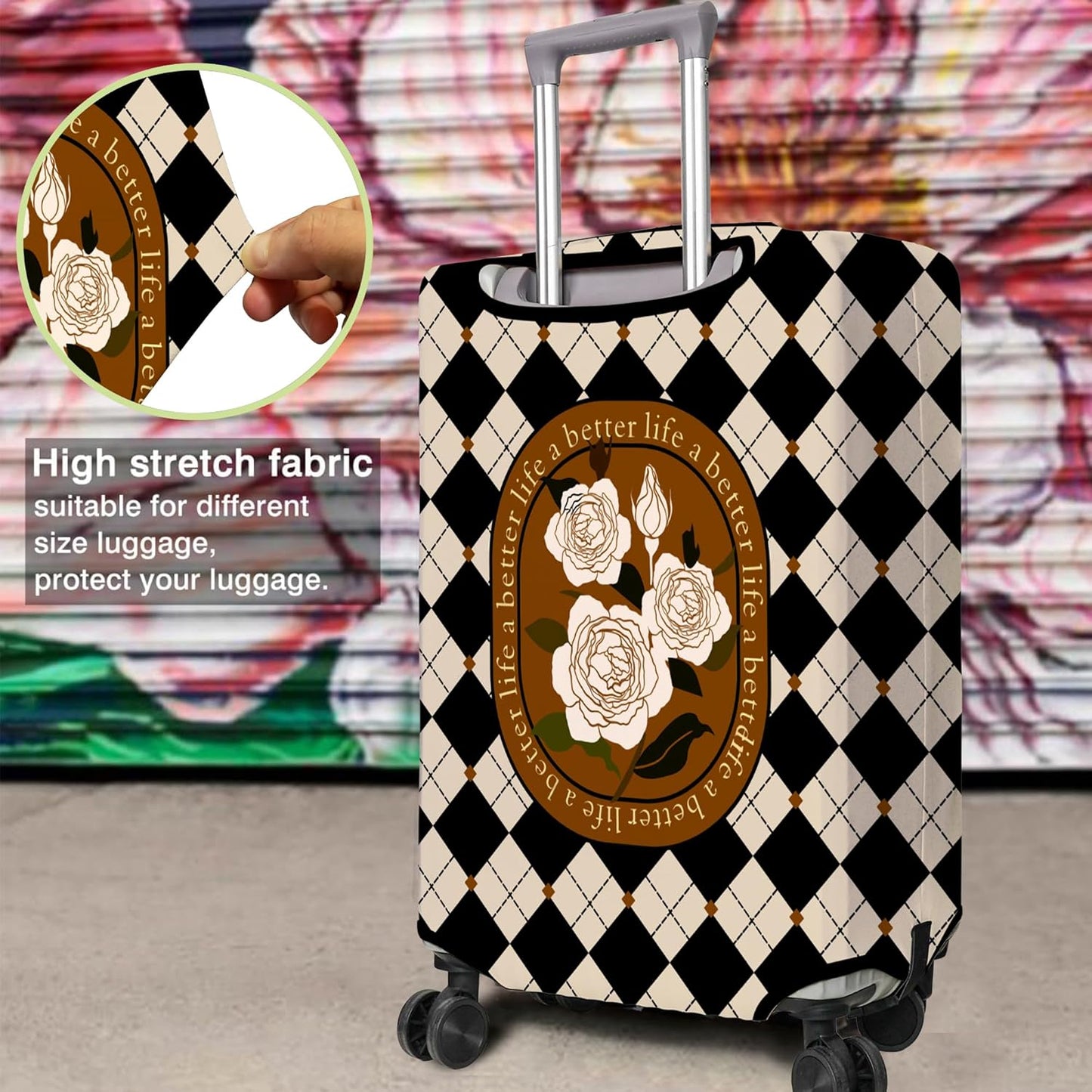 Travel Luggage Cover Suitcase Protector Fits 18-32 Inch Wheel Covers PatternedTravel Related Items Flower Luggage Protector Elastic M
