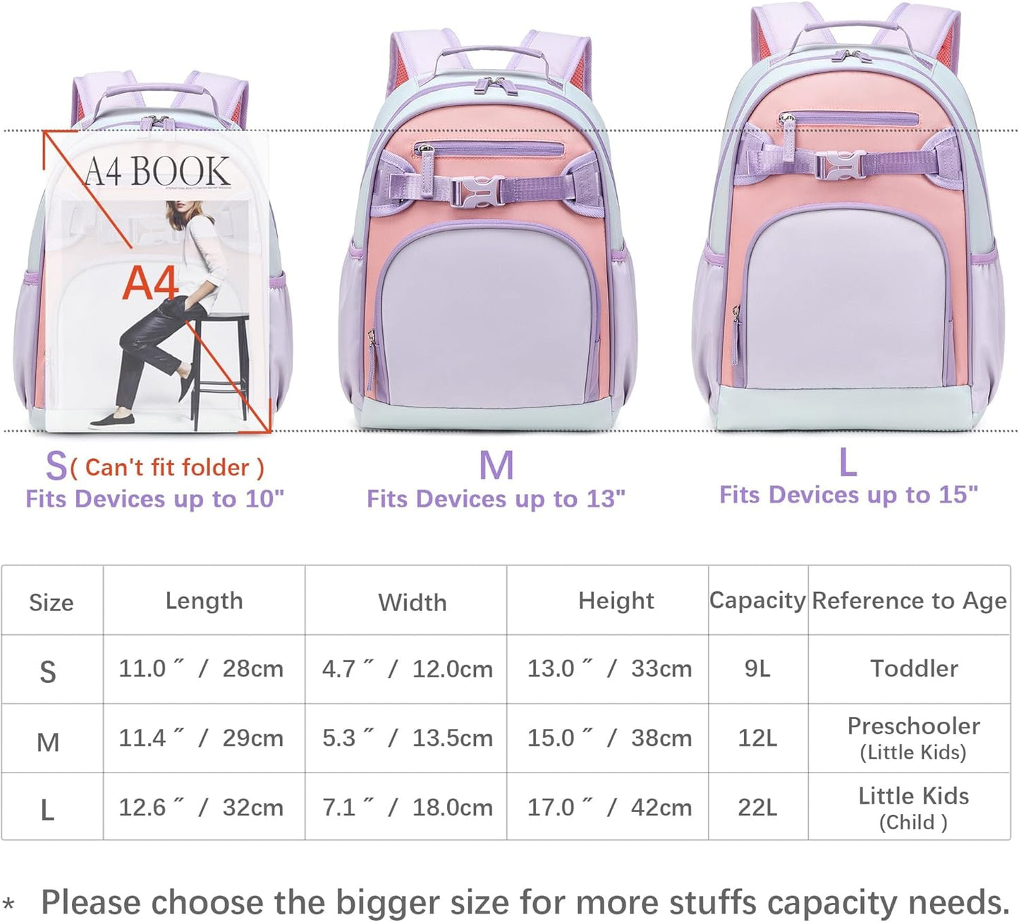 Lightweight Cute Kids Backpack for School Kindergarten Elementary Backpacks for Gilrs ages 6-8-10 (Purple Pink)