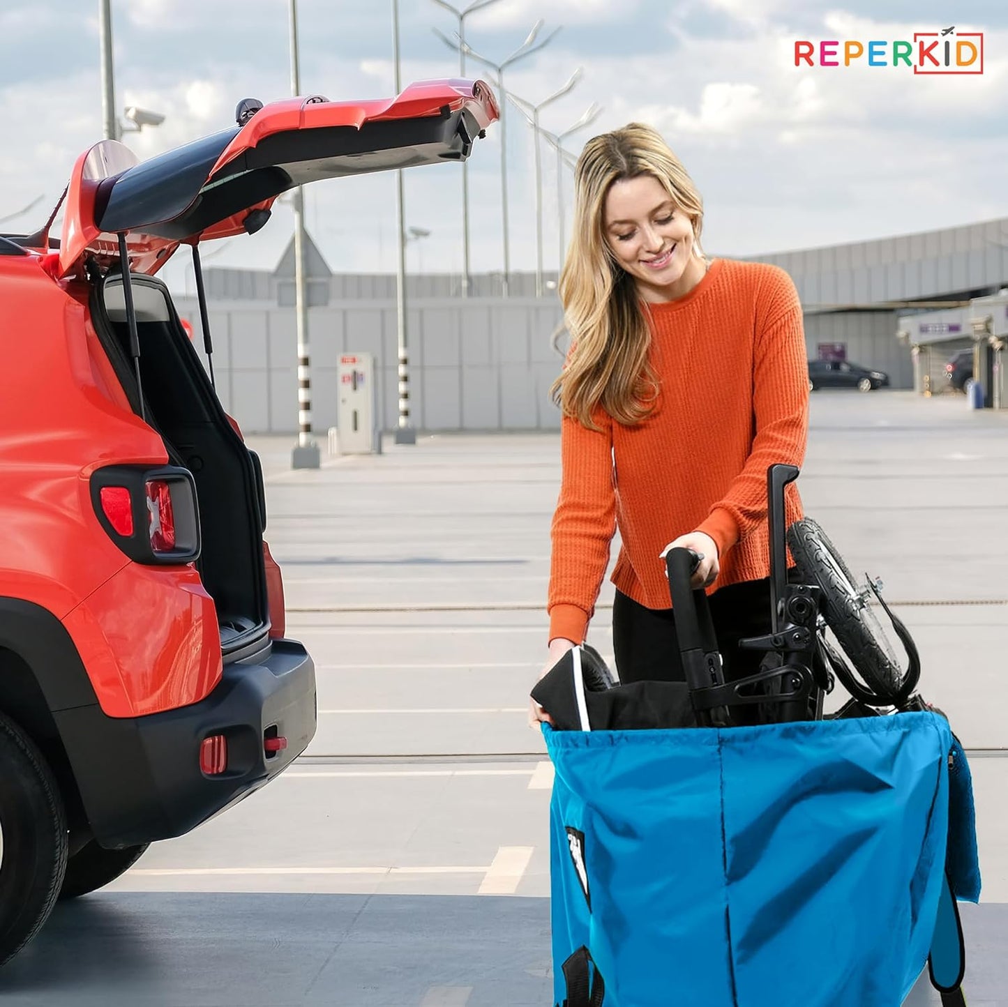 reperkid Large Stroller Bag for Airplane Travel, Blue, 47" H x 24" W x 15" D, Fits Most Large, Single, Double, Jogging Strollers – Premium Waterproof Cover, Adjustable Shoulder Straps
